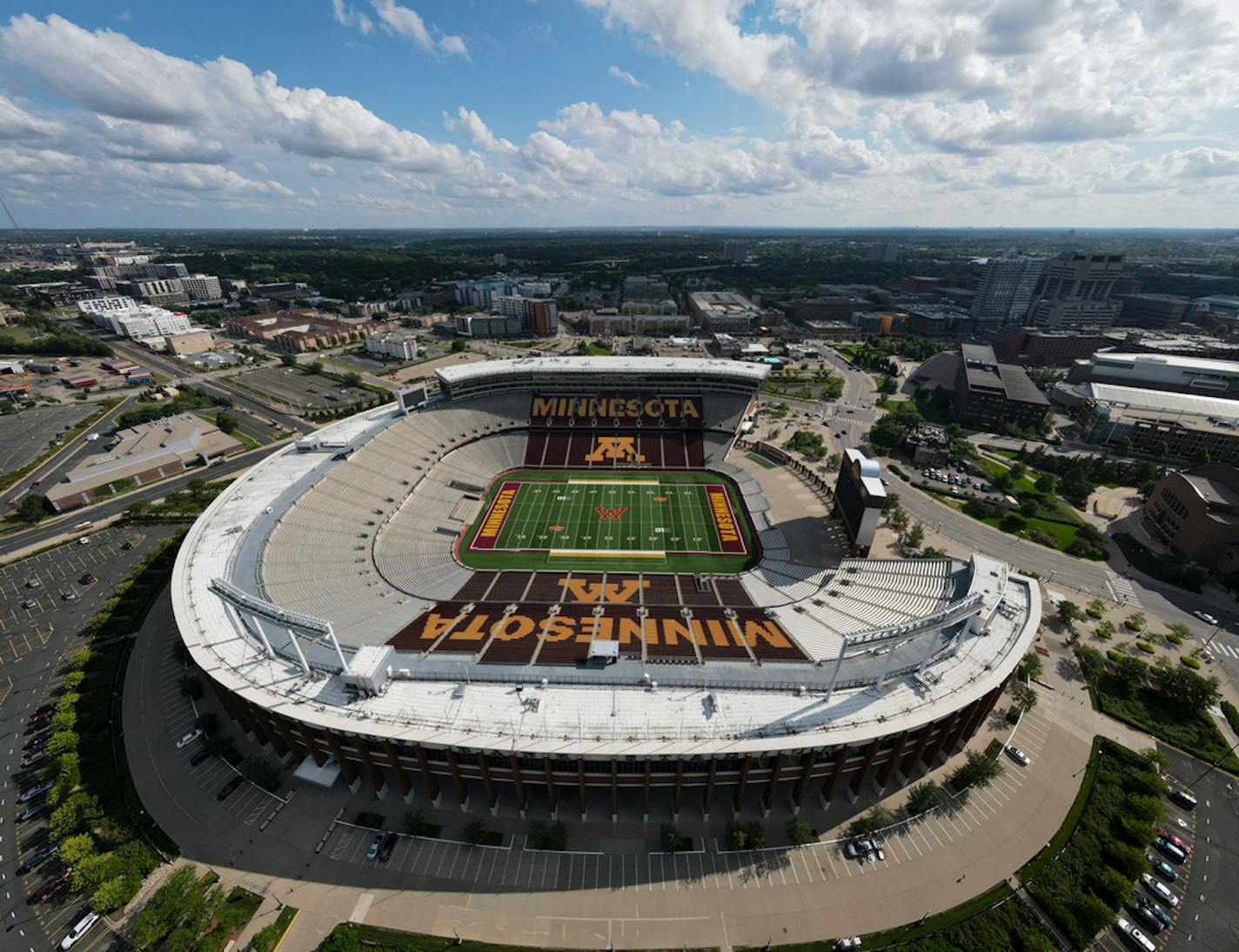 An empty TCF Bank Stadium, home of the University of Minnesota Gophers, was photographed Thursday, Aug. 13, 2020 in Minneapolis, Minn. ]