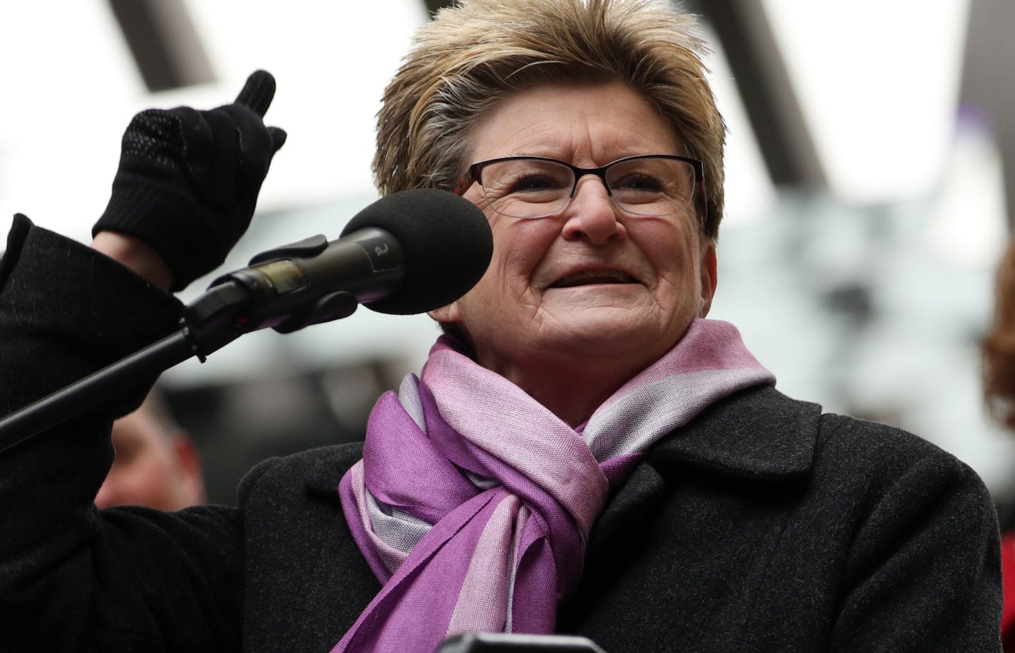 Barbara Johnson, president of the Minneapolis City Council, spoke during a dedication ceremony to mark the opening of the newly renovated Nicollet Mall Thursday. ] ANTHONY SOUFFLE &#xef; anthony.souffle@startribune.com Mayor Betsy Hodges, Steve Cramer and others spoke during a ceremony to mark the reopening of Nicollet Mall Thursday, Nov. 16, 2017 in downtown Minneapolis.