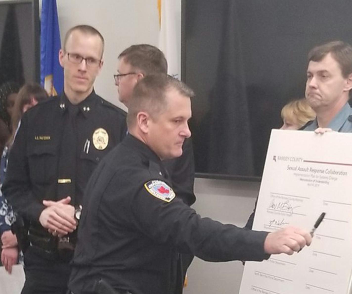 Maplewood Public Safety Director Scott Nadeau, center, shown in 2019.