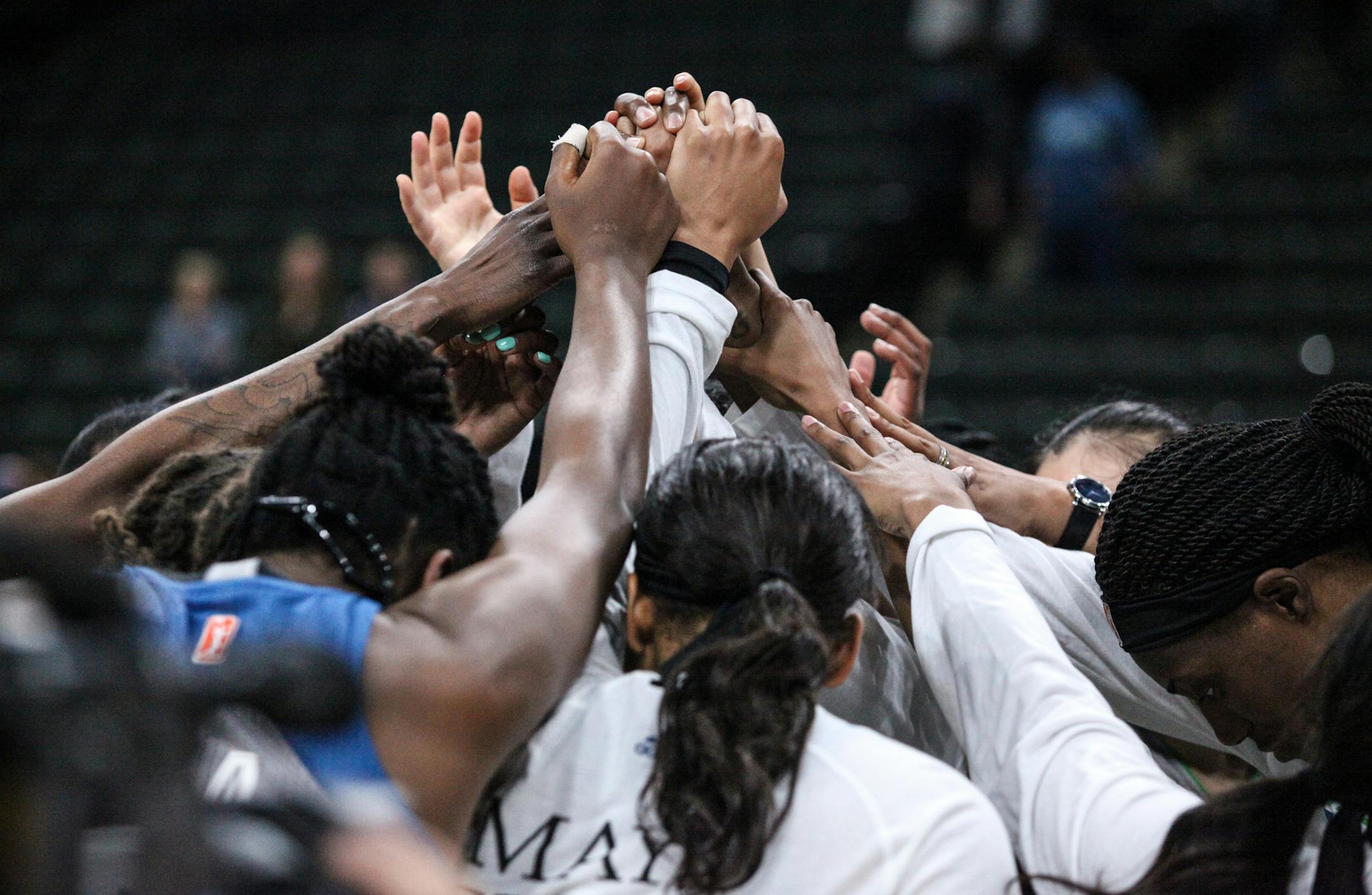 Minnesota Lynx players celebrated after they won the game. ] XAVIER WANG • xavier.wang@startribune.com Game action from a WNBA Preseason basketball game between the Minnesota Lynx and the Atlanta Dream Friday May 5, 2017 at Xcel Energy Center in St. Paul.
