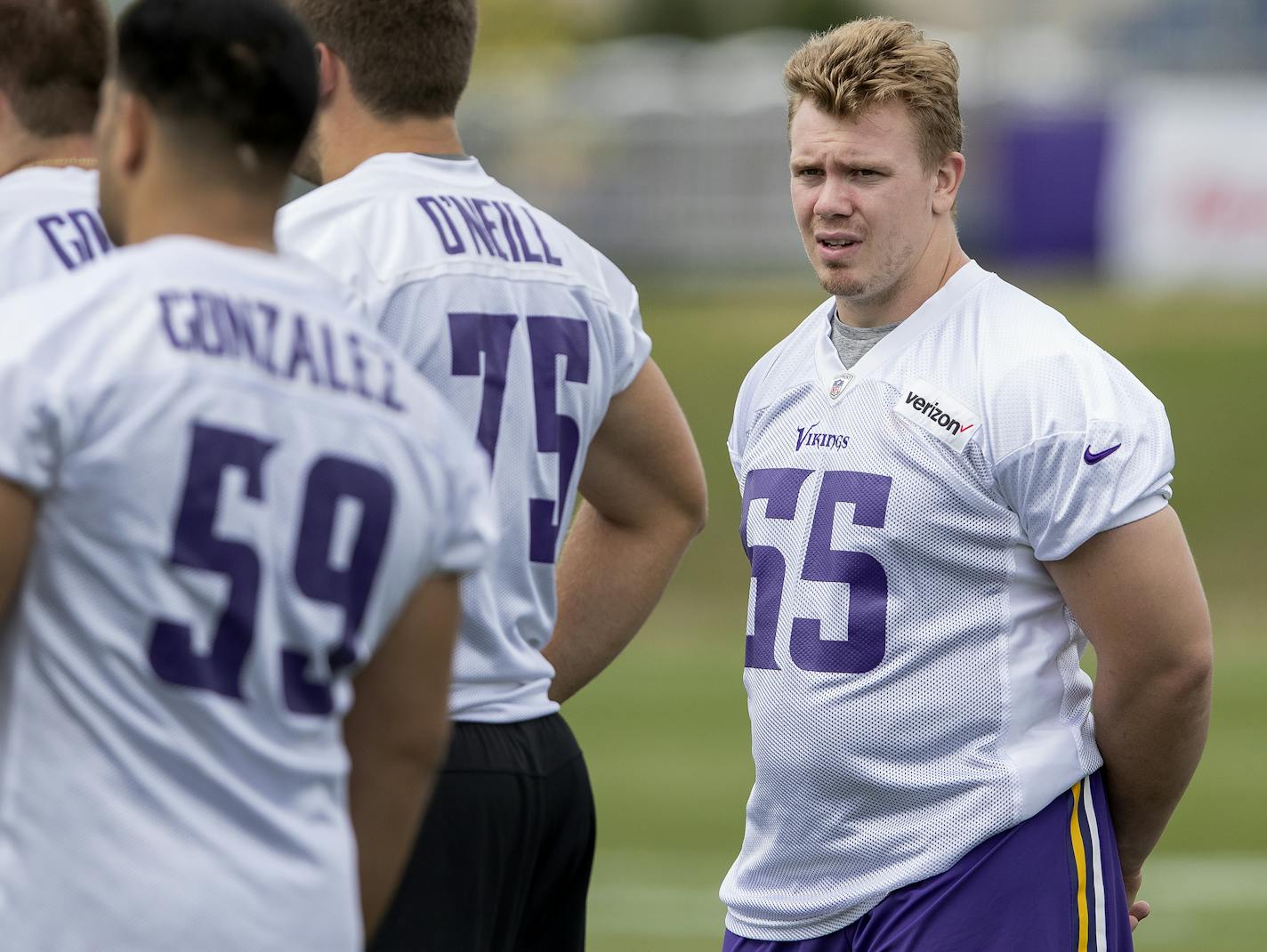 Minnesota Vikings offensive lineman Pat Elflein is starting training camp om the PUP list. ] CARLOS GONZALEZ &#xef; cgonzalez@startribune.com &#xf1; July 25, 2018, Eagan, MN, Twin Cities Orthopedics Performance Center, Minnesota Vikings Training Camp, Rookies and Quarterbacks