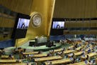 In this photo provided by the United Nations, Teresa Amarelle Boue Member of the Council of State of Cuba, speaks in the U.N. General Assembly Thursda