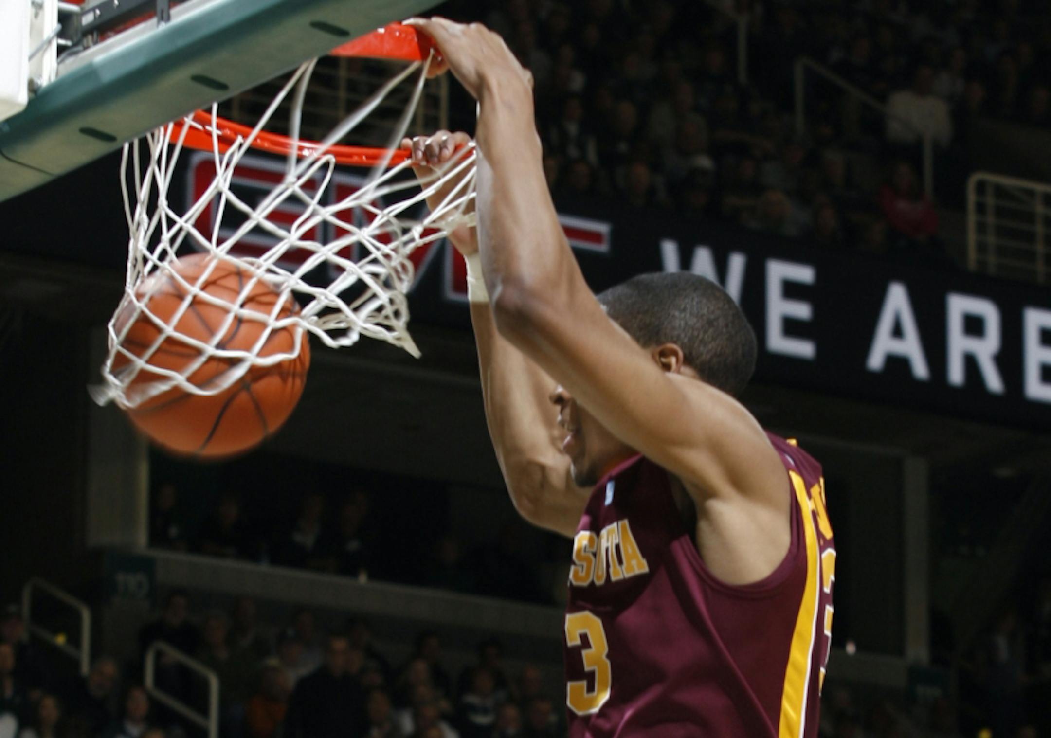 Gophers forward Rodney Williams dunked in a 68-52 loss to Michigan State on Wednesday.