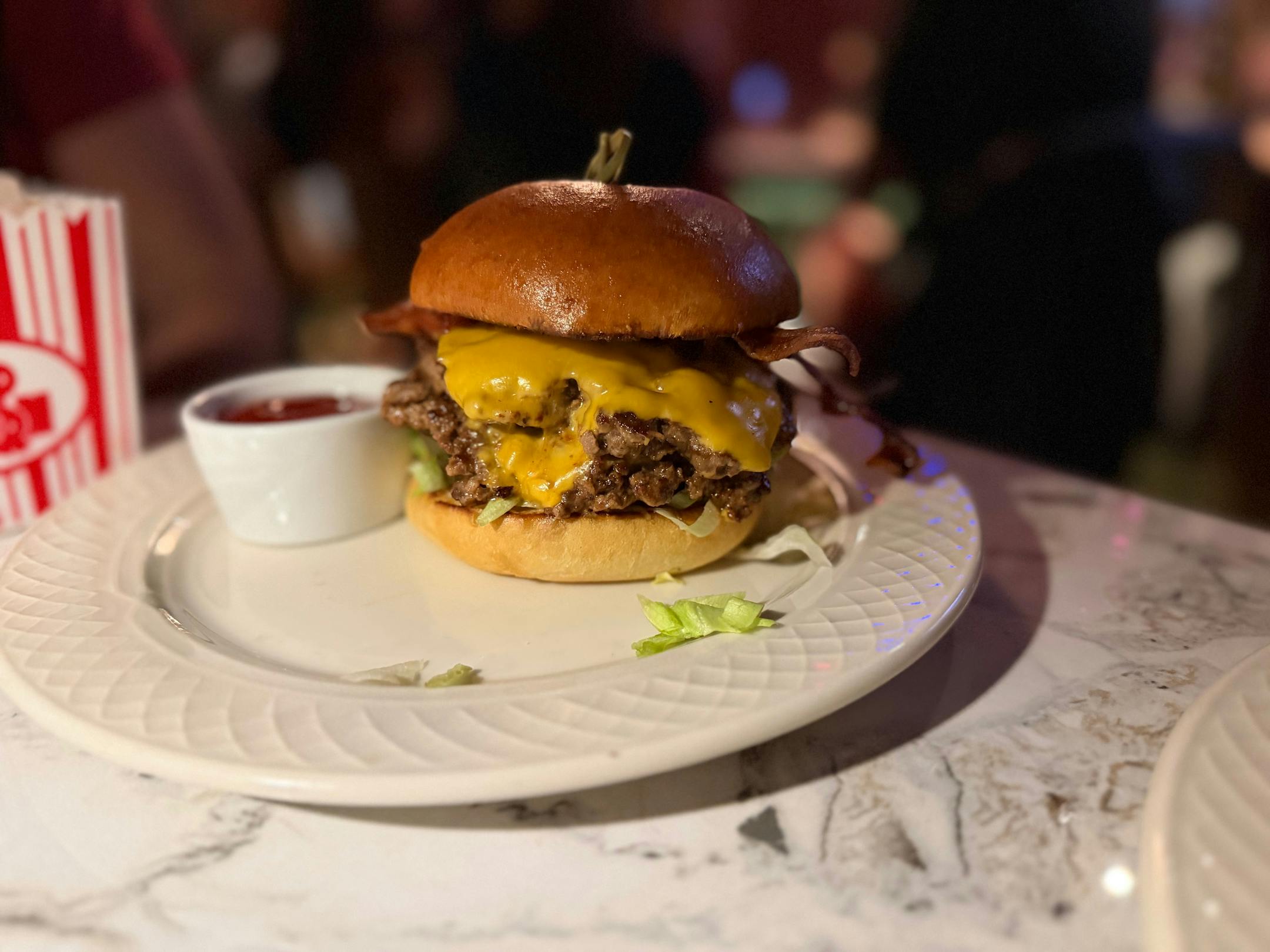 A double bacon cheeseburger at Carnival Bar