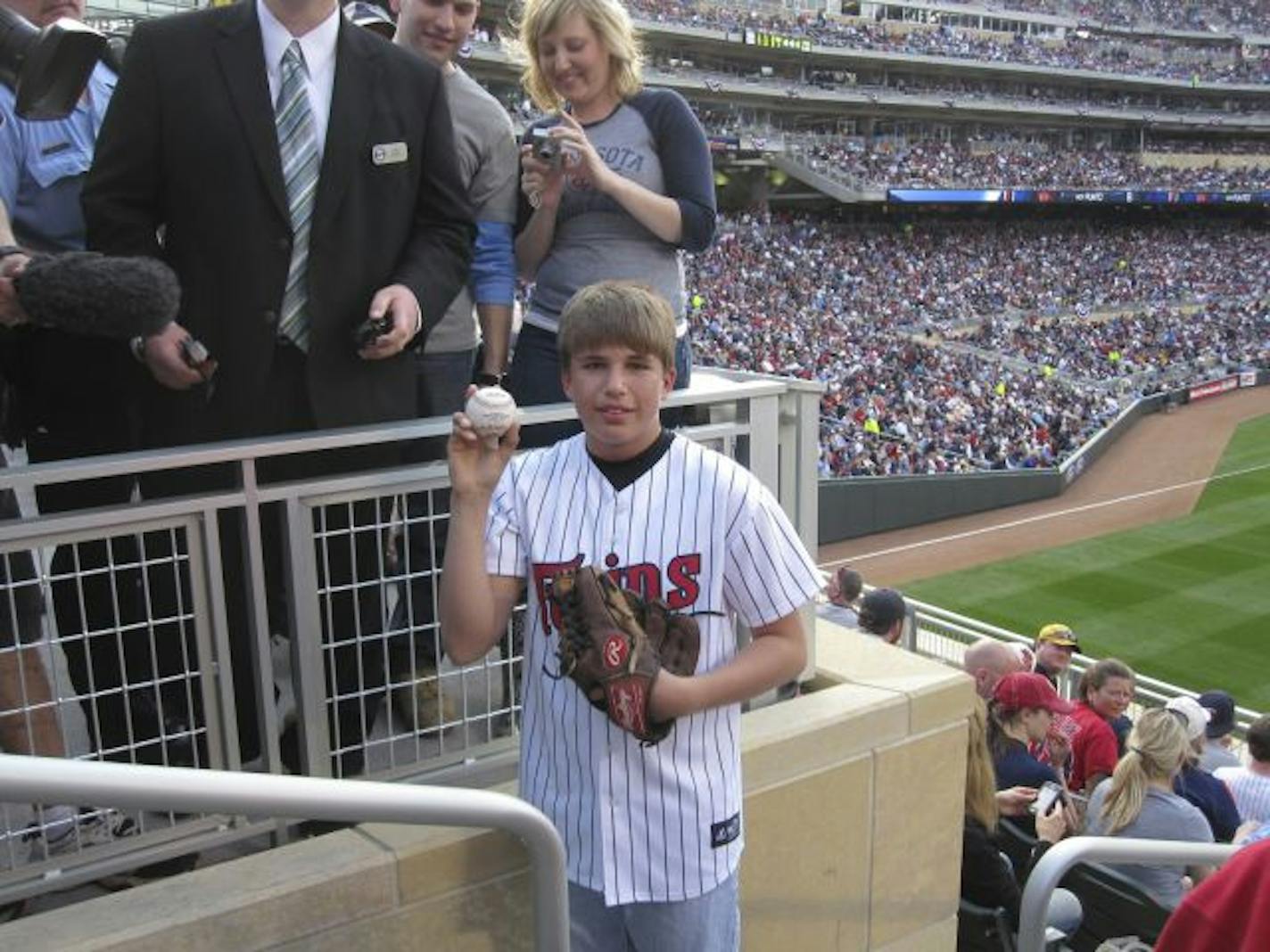 Target Field's first major league home run ball, hit by Jason Kubel and caught by fan A.J. Nitzschke.