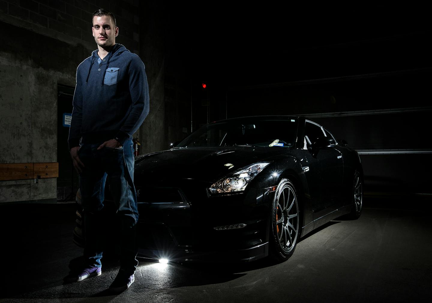 Marco Scandella of the Minnesota Wild photographed with his modified Nissan GT-R. ] CARLOS GONZALEZ cgonzalez@startribune.com, February 5, 2015, St. Paul, Minn., Xcel Energy Center, Wild story, feature on Marco Scandella