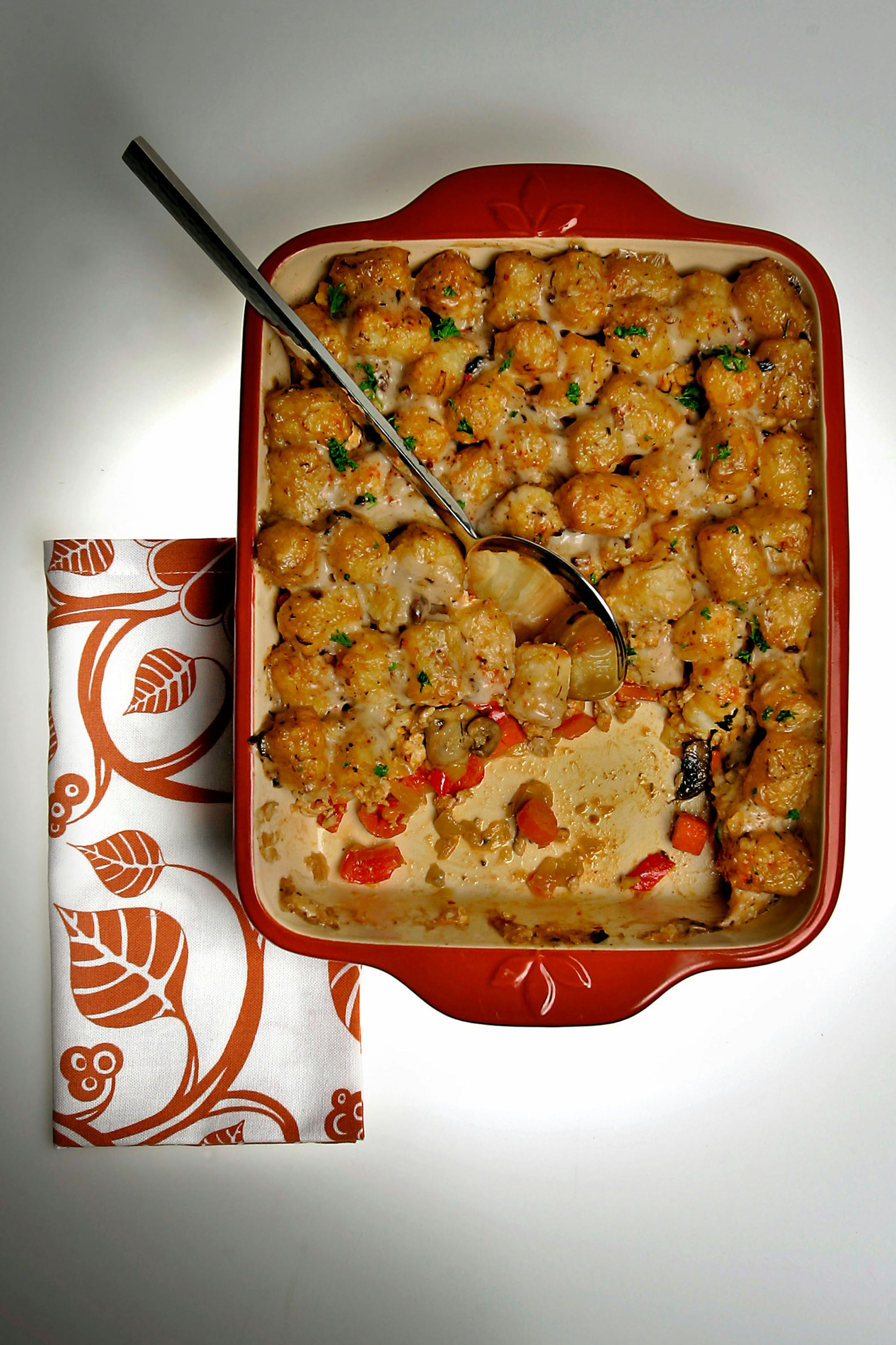 Tater tot casserole can be part of a healthy diet when it's made with ground turkey and plenty of fresh vegetables.