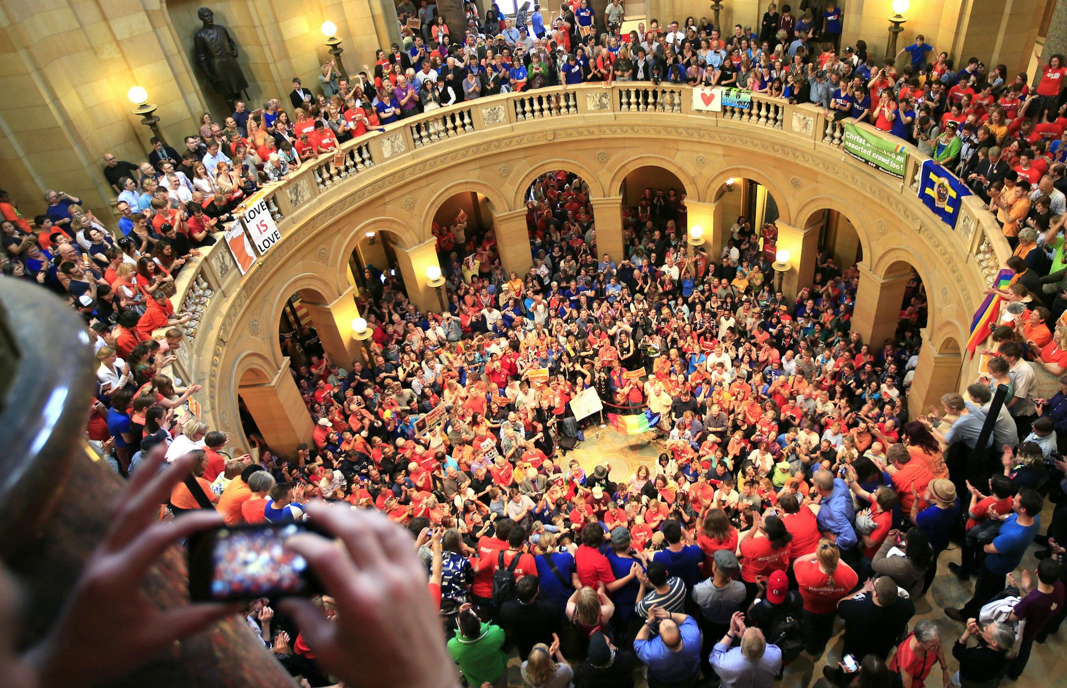 The routunda was packed as supporters waited for the senators to emerge from the chambers after the vote.