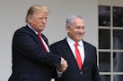 FILE - In this March 25, 2019 file photo, President Donald Trump welcomes visiting Israeli Prime Minister Benjamin Netanyahu to the White House in Was
