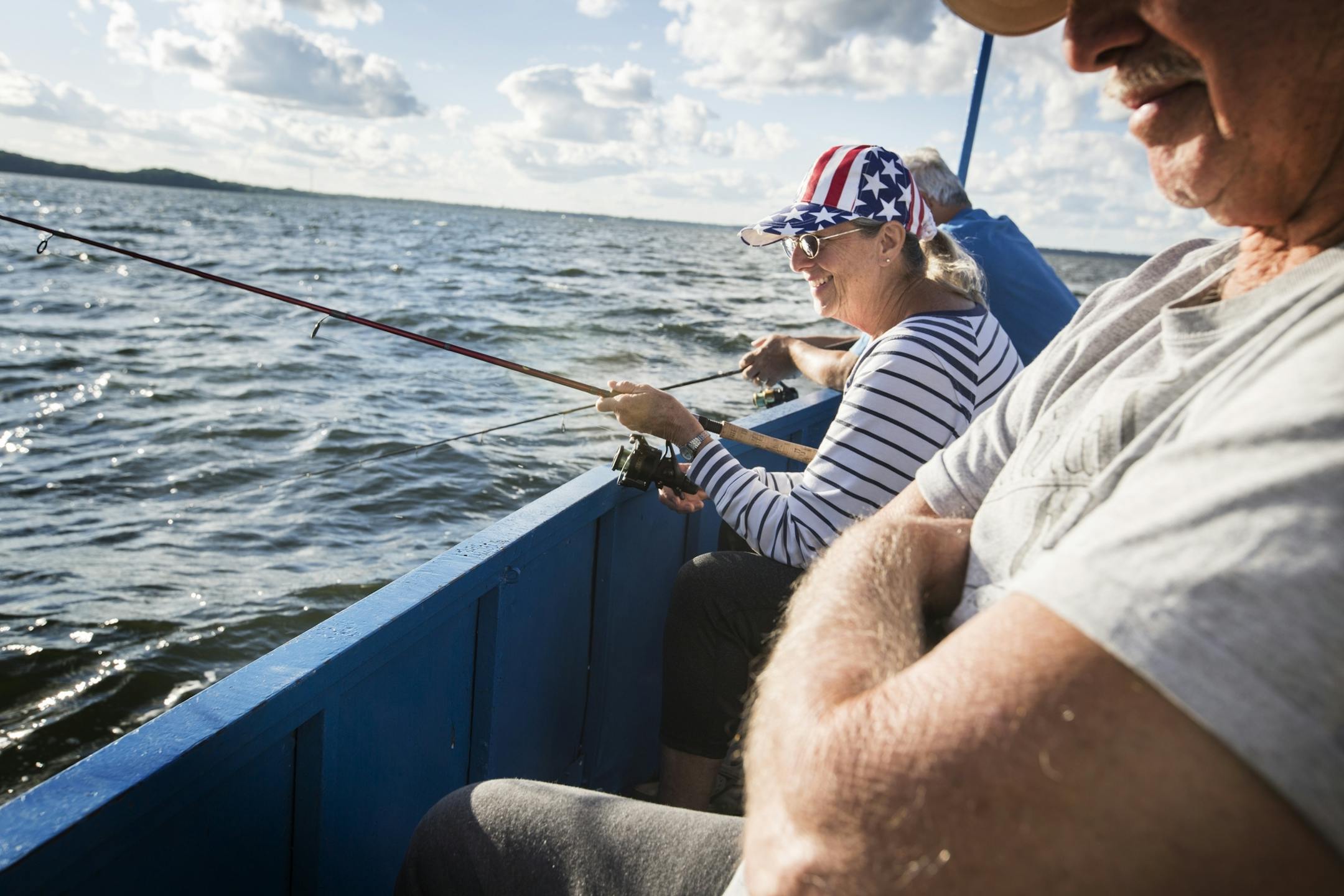 Frankie Giarrusso, of East Bethel in the summer and Texas in the winter, fishes on an expedition with Twin Pines Resort on Mille Lacs Lake Monday, August 3, 2015.