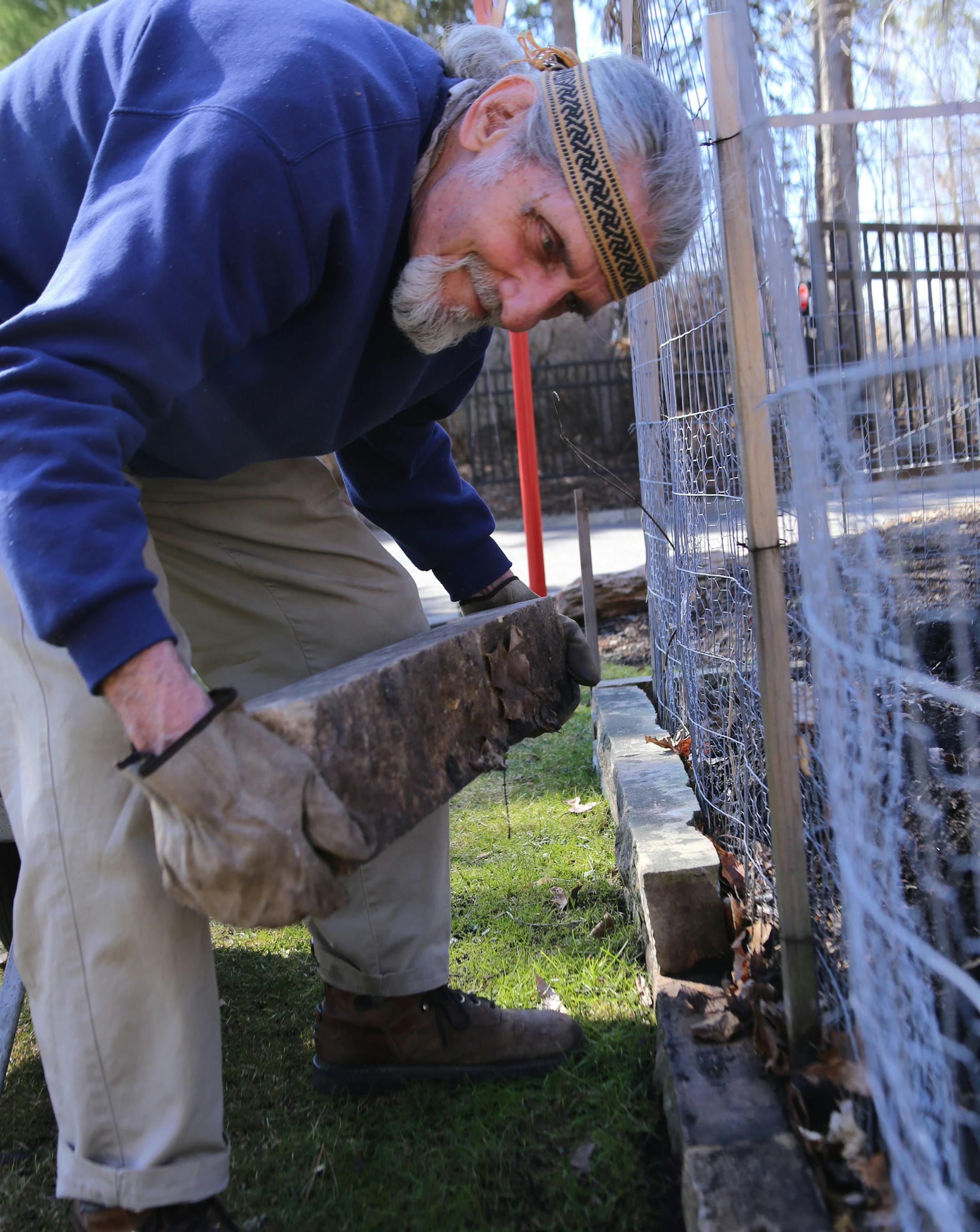 Kent Crosby works on carpentry projects and tends an organic garden at the Bakken Museum. Photo by Phil Borreson, Bakken Museum