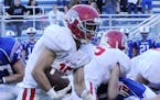 Elk River senior Sam Gibas rushed for 105 yards and two touchdowns against St. Michael-Albertville. Playing outside linebacker on defense, he came up 