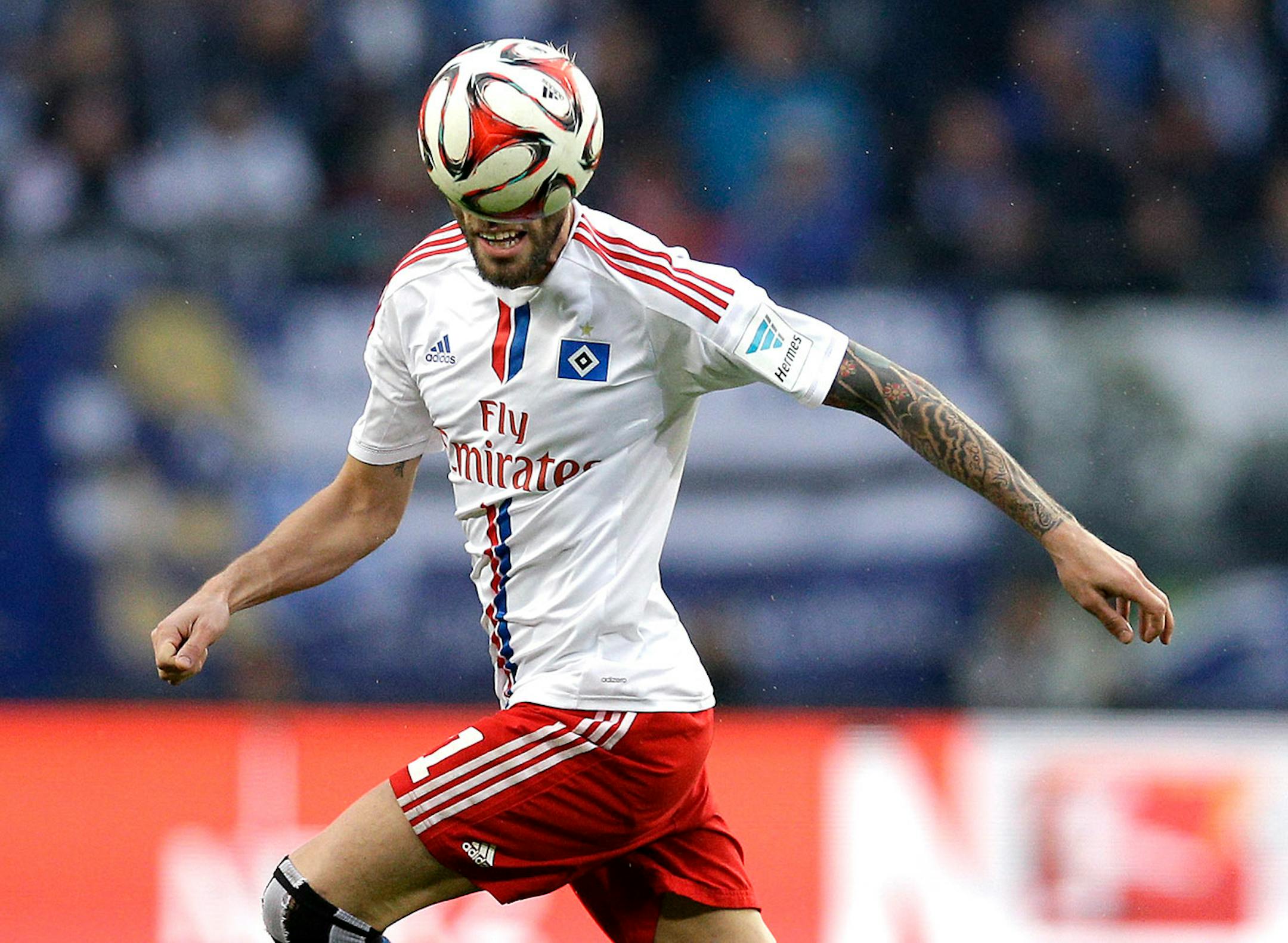 Hannover�s Jimmy Briand plays the ball during the German Bundesliga soccer match between Hamburger SV and VfL Wolfsburg in Hamburg, Germany, Saturday, April 11, 2015.