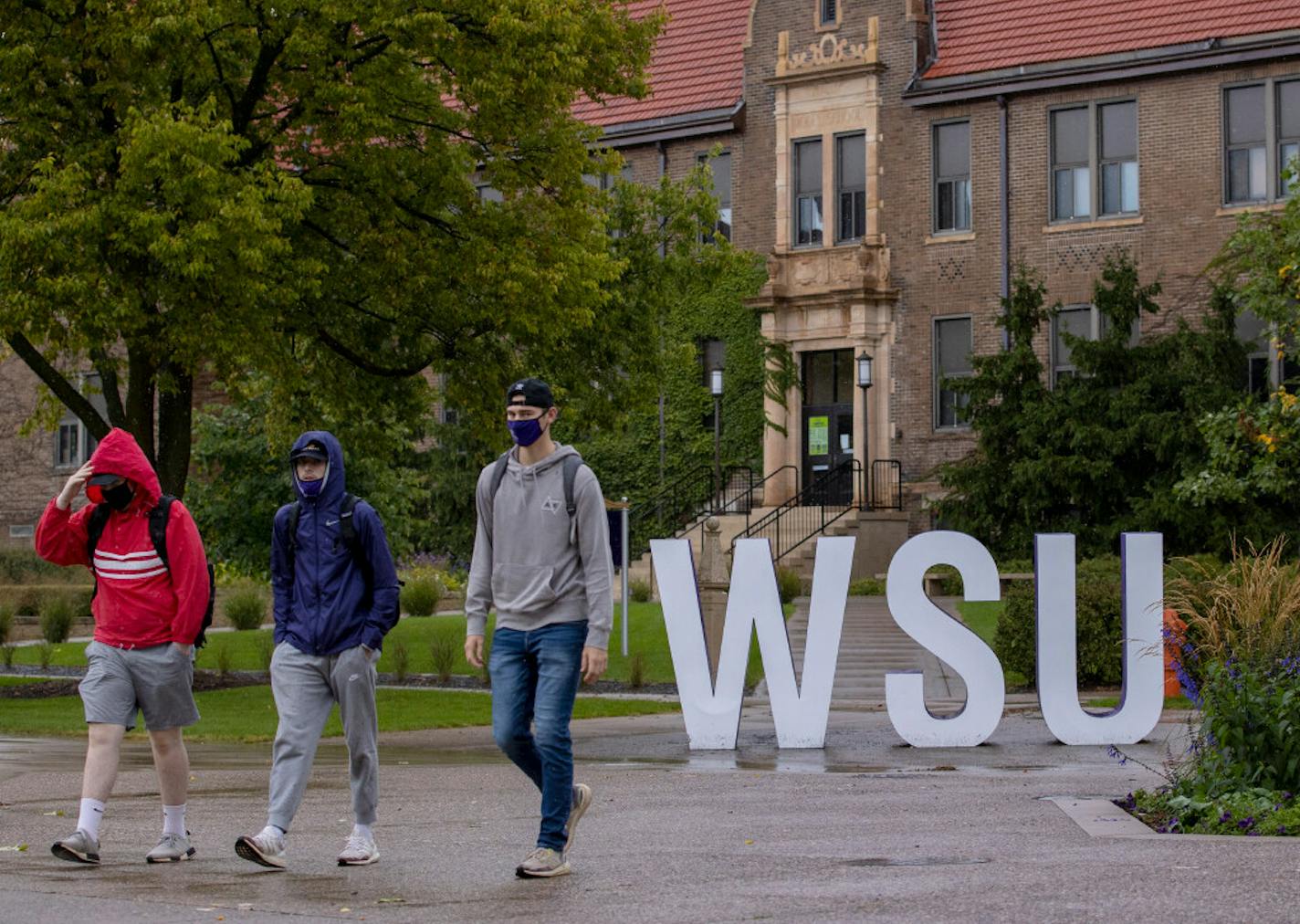 Students at Winona State University wore masks on campus on Sept. 24. Minnesota campus health officials say students are getting the message about mask-wearing and social distancing.