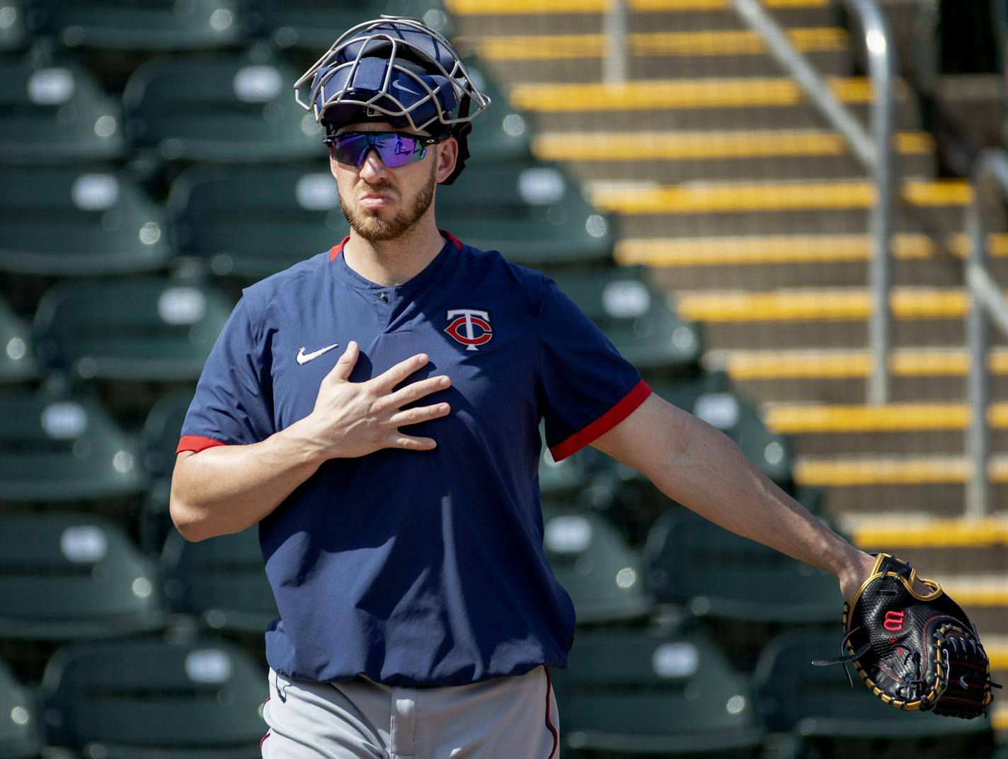 Minnesota Twins catcher Mitch Garver. ] CARLOS GONZALEZ &#x2022; cgonzalez@startribune.com &#x2013; Fort Myers, FL &#x2013; February 18, 2020, CenturyLink Sports Complex, Hammond Stadium, Minnesota Twins, Spring Training