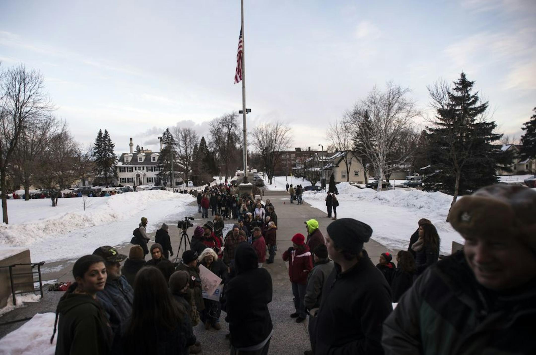 Hundreds of Bernie Sanders supporters formed a line outside of Hibbing High School Friday morning while waiting to hear him speak.