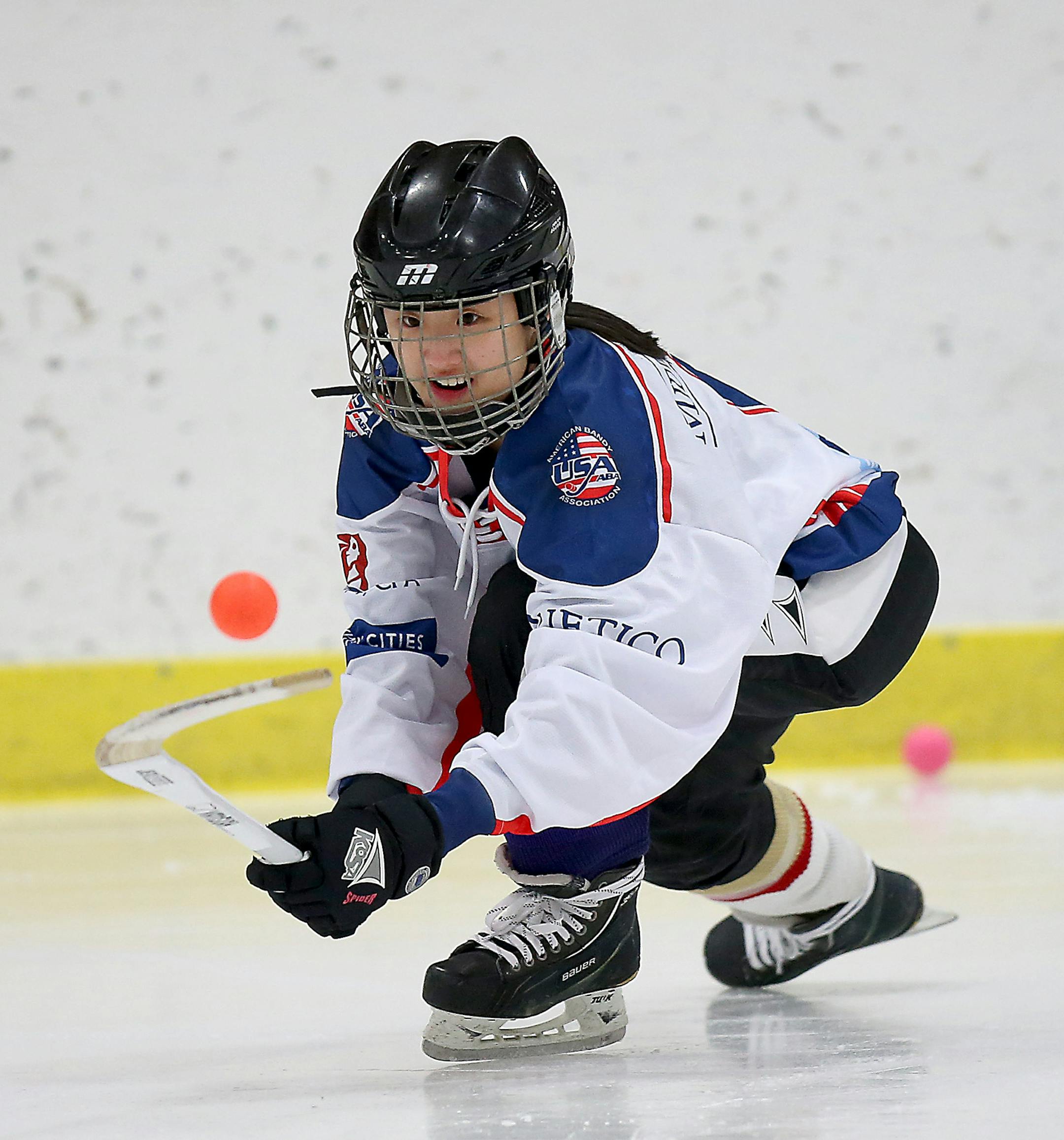 Erin Patton, 15, a student at Benilde, practiced with the USA U-17 Bandy team at Minnehaha Ice Arena, Thursday, February 19, 2015 in Minneapolis, MN. ] (ELIZABETH FLORES/STAR TRIBUNE) ELIZABETH FLORES • eflores@startribune.com