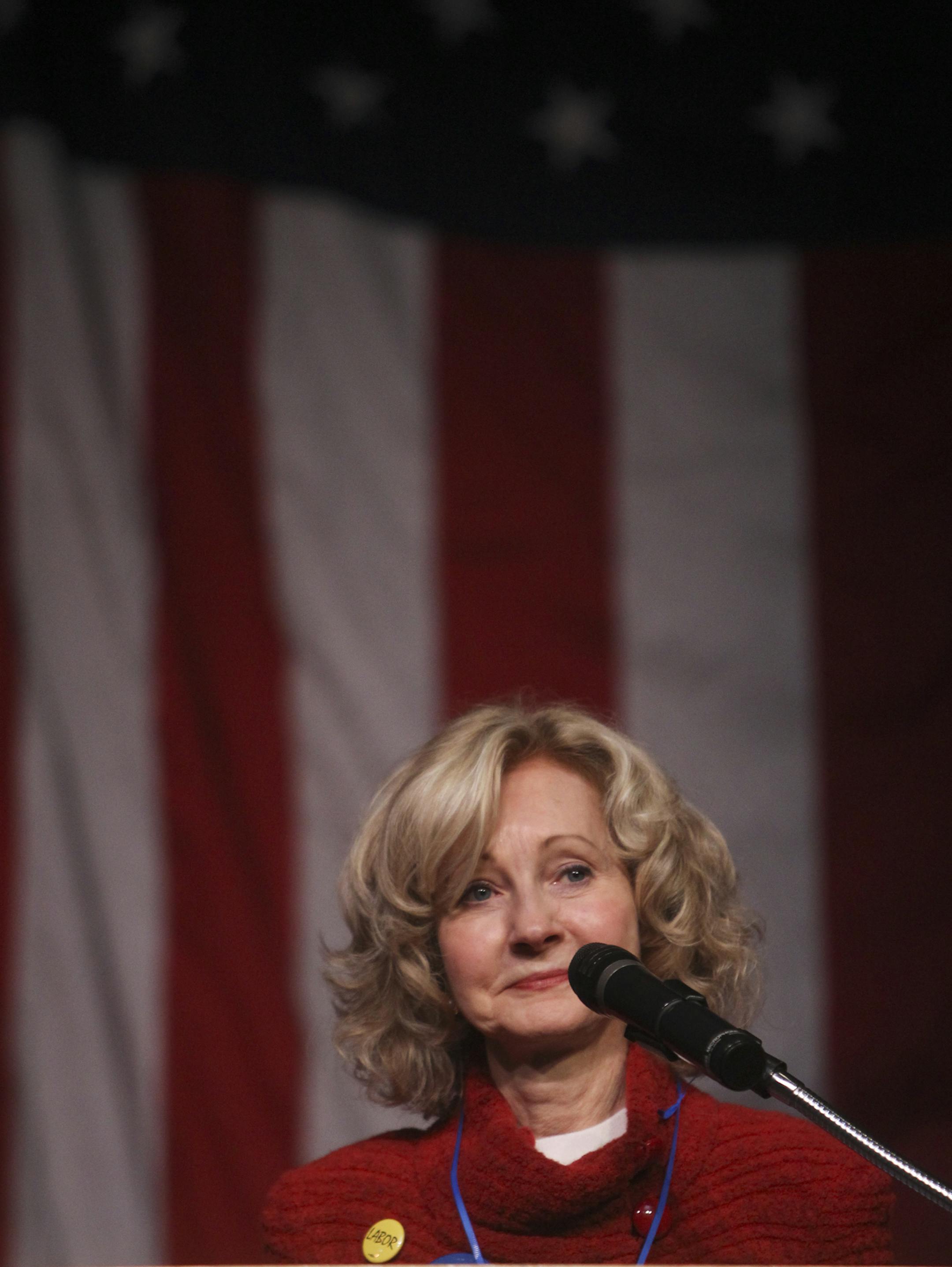 The DFL third ward convention between incumbent Council Member Diane Hofstede and challenger Jacob Frey didn't turn out to be much of a contest. Before any voting even took place, Hofstede withdrew, citing a flawed system and Frey got an overwhelming verbal endorsement for the seat from those gathered Saturday May 4, 2013, at De La Salle High School in Minneapolis, MN. Here, Hofstede pauses after announcing she will withdraw.](DAVID JOLES/STARTRIBUNE) djoles@startribune.com The DFL third ward co