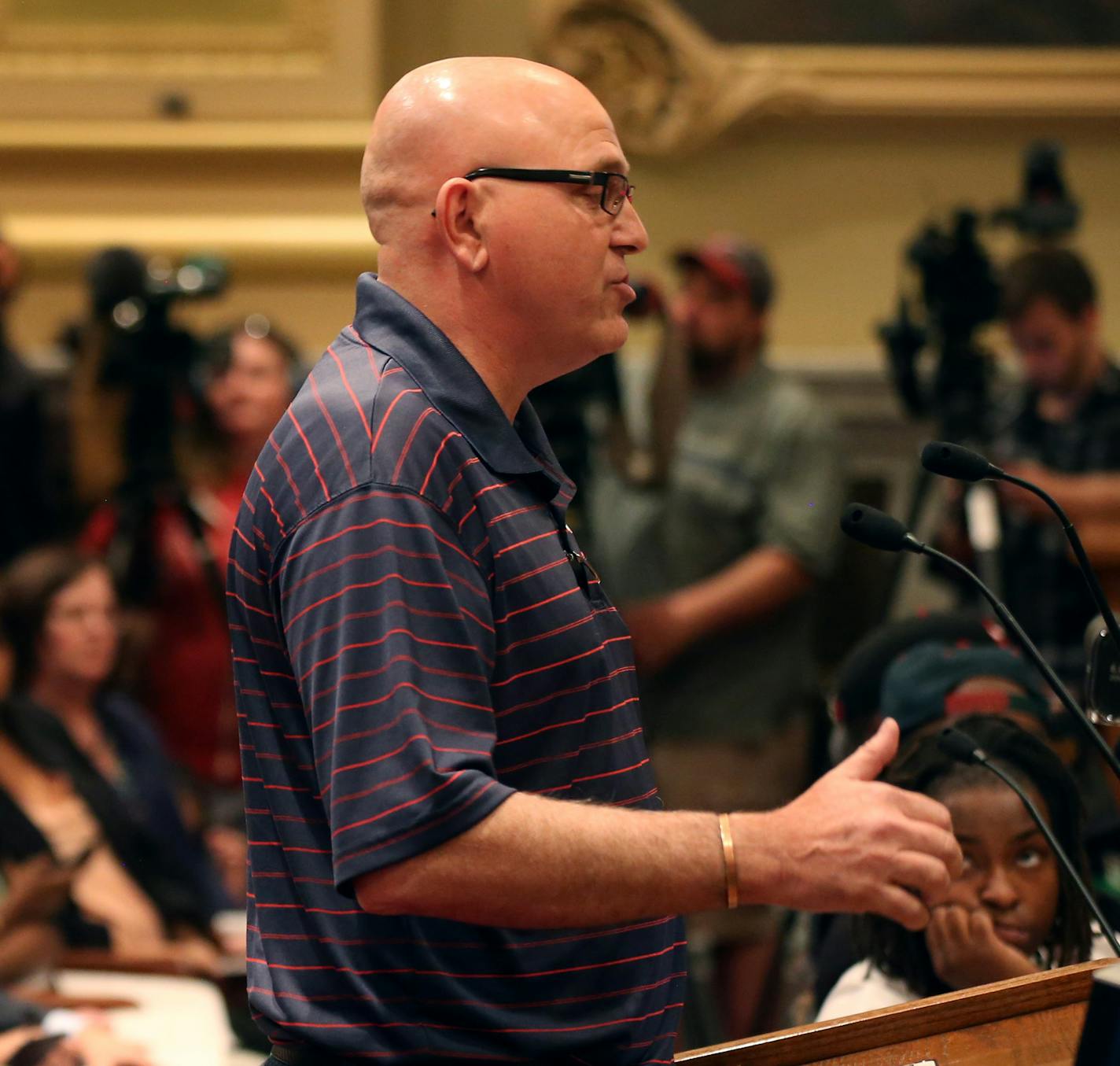 Joe Woods a local bar owner spoke out against the proposed sick-leave ordinance at the Minneapolis City Hall Wednesday 18, 2016 in Minneapolis, MN.] Minneapolis City Council held a final public hearing on the proposed sick-leave ordinance at City Hall. Jerry Holt /Jerry.Holt@Startribune.com