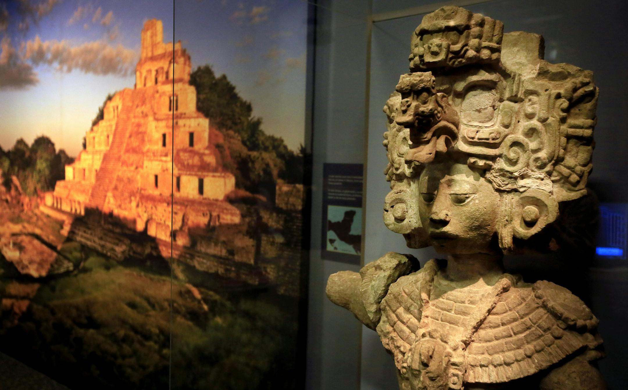 Discovered in the ruins of Templs 22 in Copan, this finely carved figure is probably a portrait of the kingdon's 13th ruler, Waxaklajuun U'baah K'awiil. From June 21, 2013 to January 5, 2014, the Science Museum of Minnesota in downtown St. Paul will feature a new exhibit on one of the most complex and advanced civilizations of the ancient world. Maya: Hidden Worlds Revealed explores the fascinating social, natural and spiritual realms of the Maya through the eyes of powerful kings and queens and