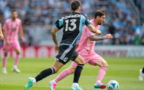 The Loons' Anthony Markanich marks Inter Miami's Lionel Messi on Saturday, when Minnesota United not only played against the most famous soccer player