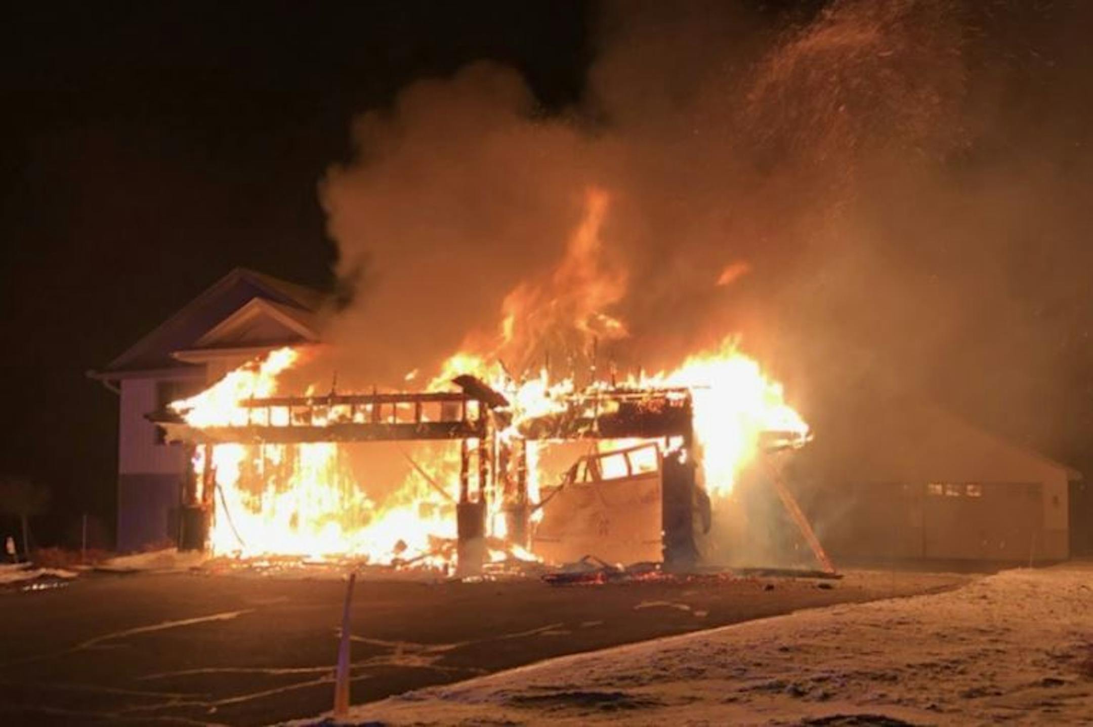 Fire badly damaged this home Saturday night in Forest Lake. Credit: Forest Lake Fire and Rescue