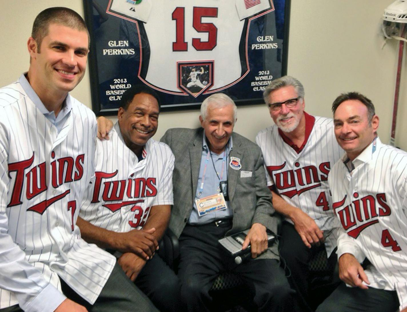 Sid Hartman during All-Star Game weekend 2014 with St. Paul legends Joe Mauer, Dave Winfield, Jack Morris, Paul Molitor.