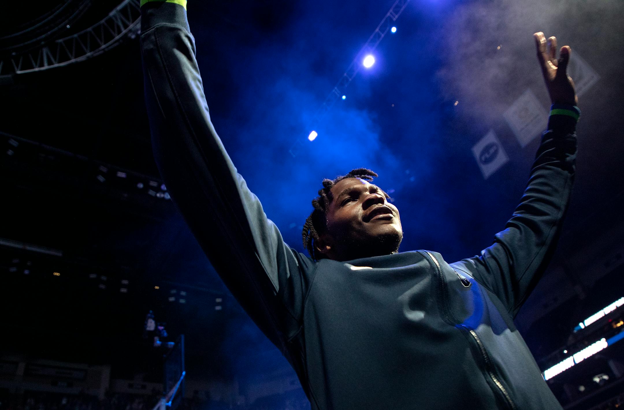 Anthony Edwards (1) of the Minnesota Timberwolves during team introductions.