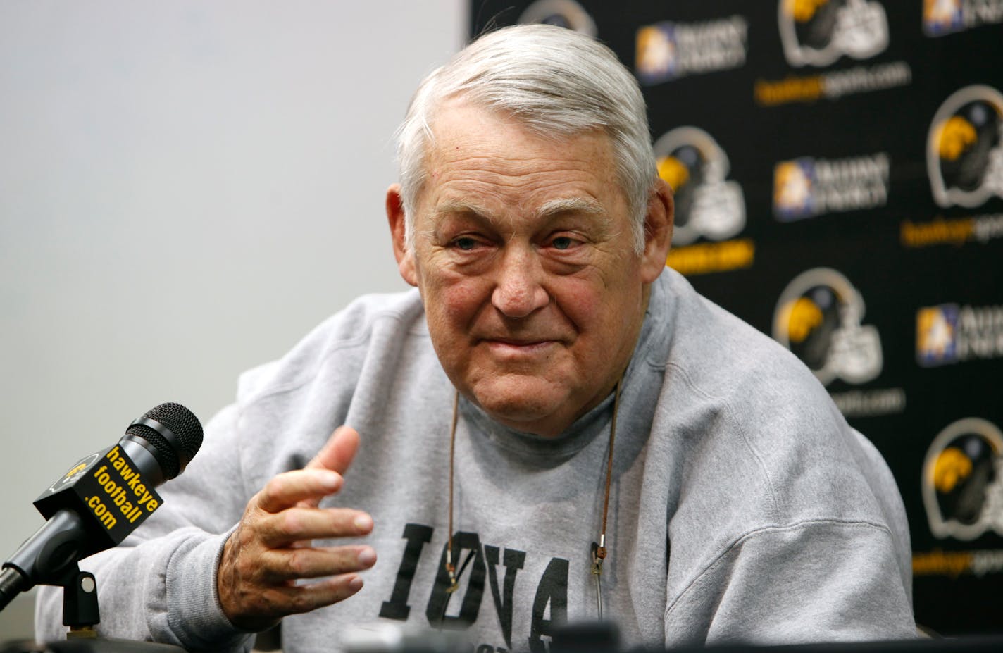 Iowa defensive coordinator Norm Parker spoke at a 2011 news conference announcing his retirement.