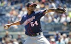 Minnesota Twins' Ervin Santana delivers a pitch during the first inning of a baseball game against the New York Yankees, Saturday, June 25, 2016, in N