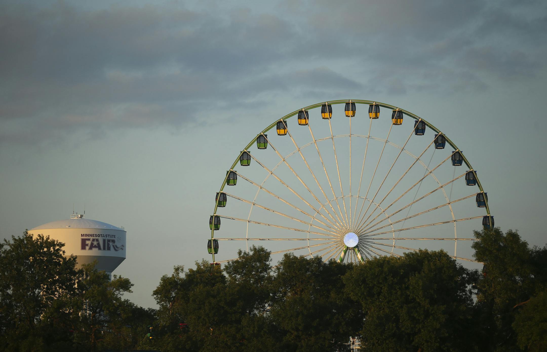 The Great Big Wheel towers above the trees of the fairgrounds in this view from the grandstand.