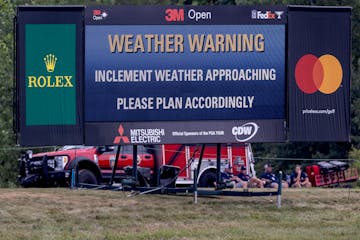 A weather delay was announced during Thursday’s first round of the 3M Open in Blaine.