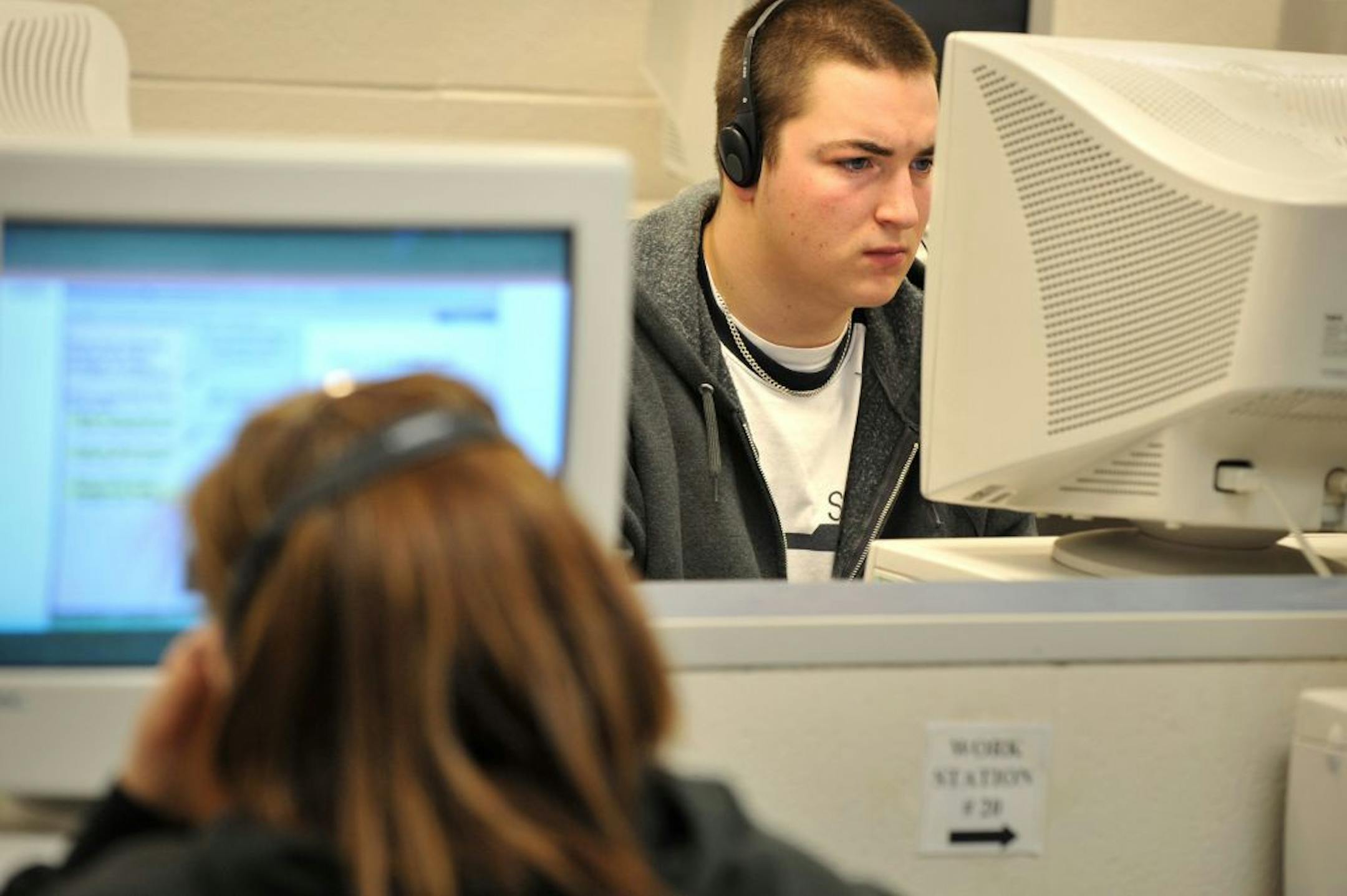Tartan Senior High School junior Tony LaValle used Plato software during his reading skills class. The Plato Learning product MN GRAD Reading Learning Path helps students pass the state reading test.