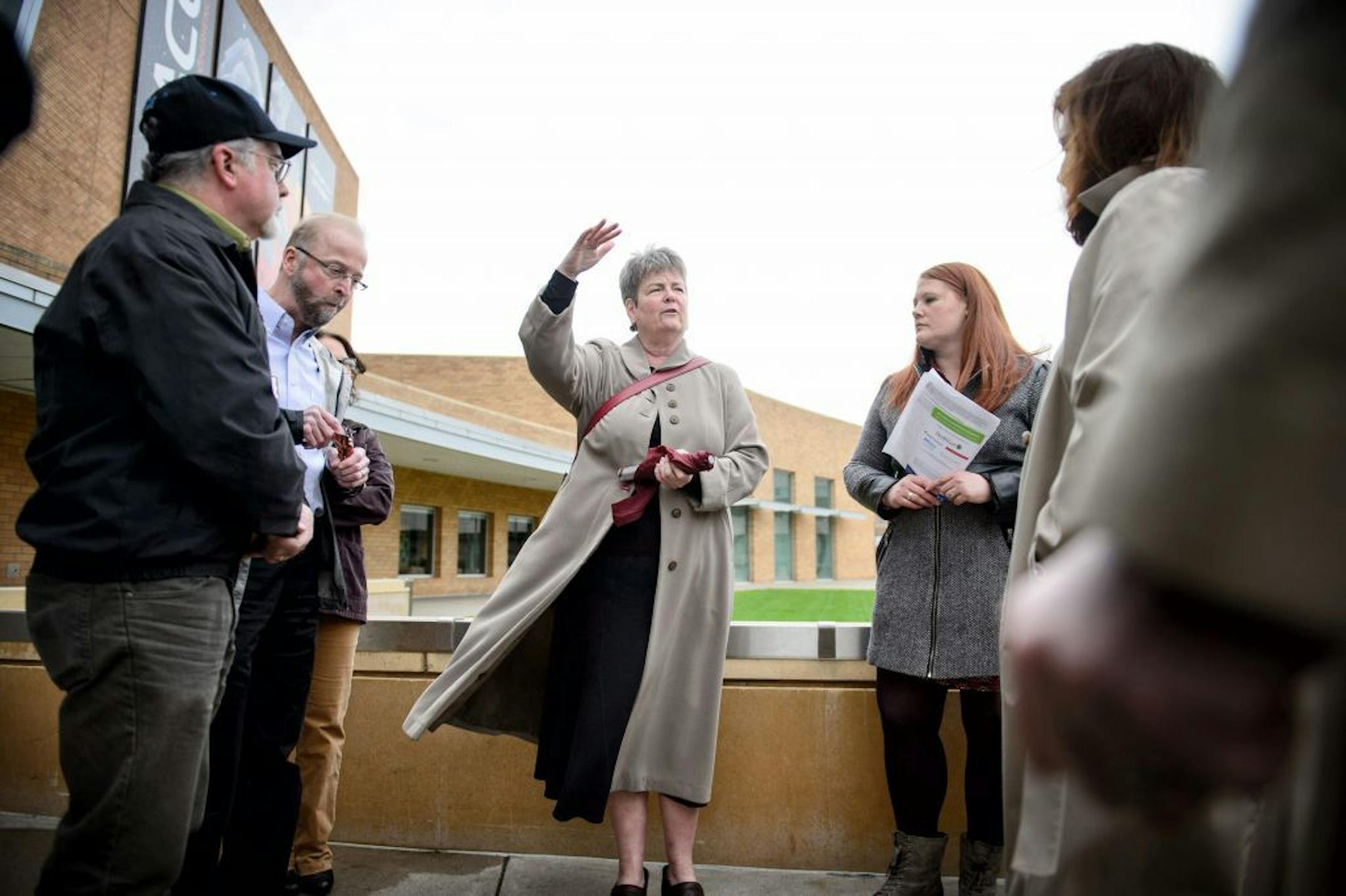 St. Paul city planner Lucy Thompson talked about the Great River Passage area in St. Paul at the start of the EcoDistrict walking tour at the Minnesota Science Museum.