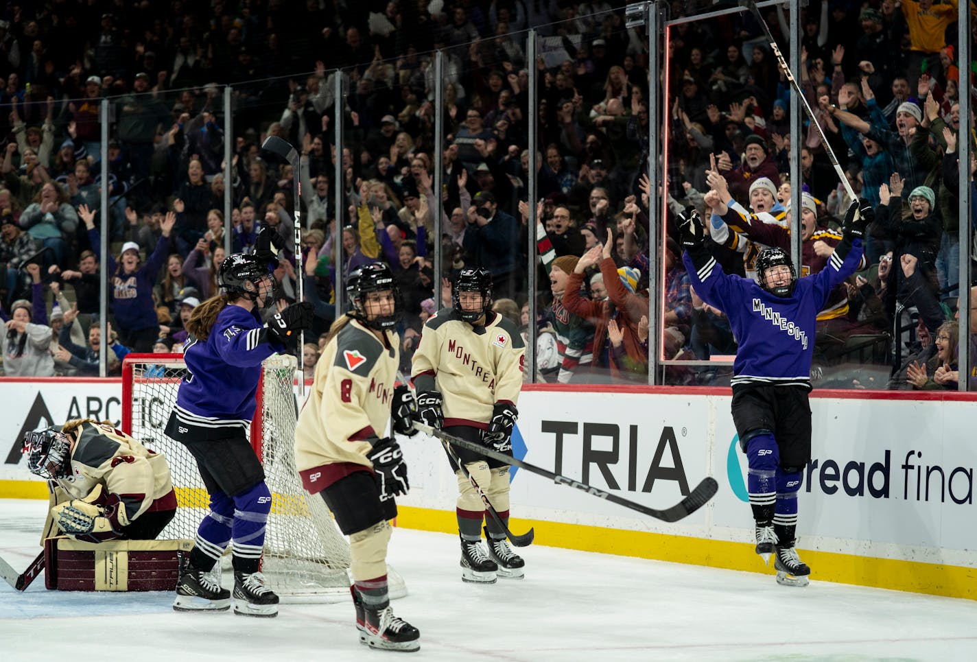 Minnesota's Grace Zumwinkle scored the first home goal in team history Saturday during a victory over Montreal at Xcel Energy Center in St. Paul