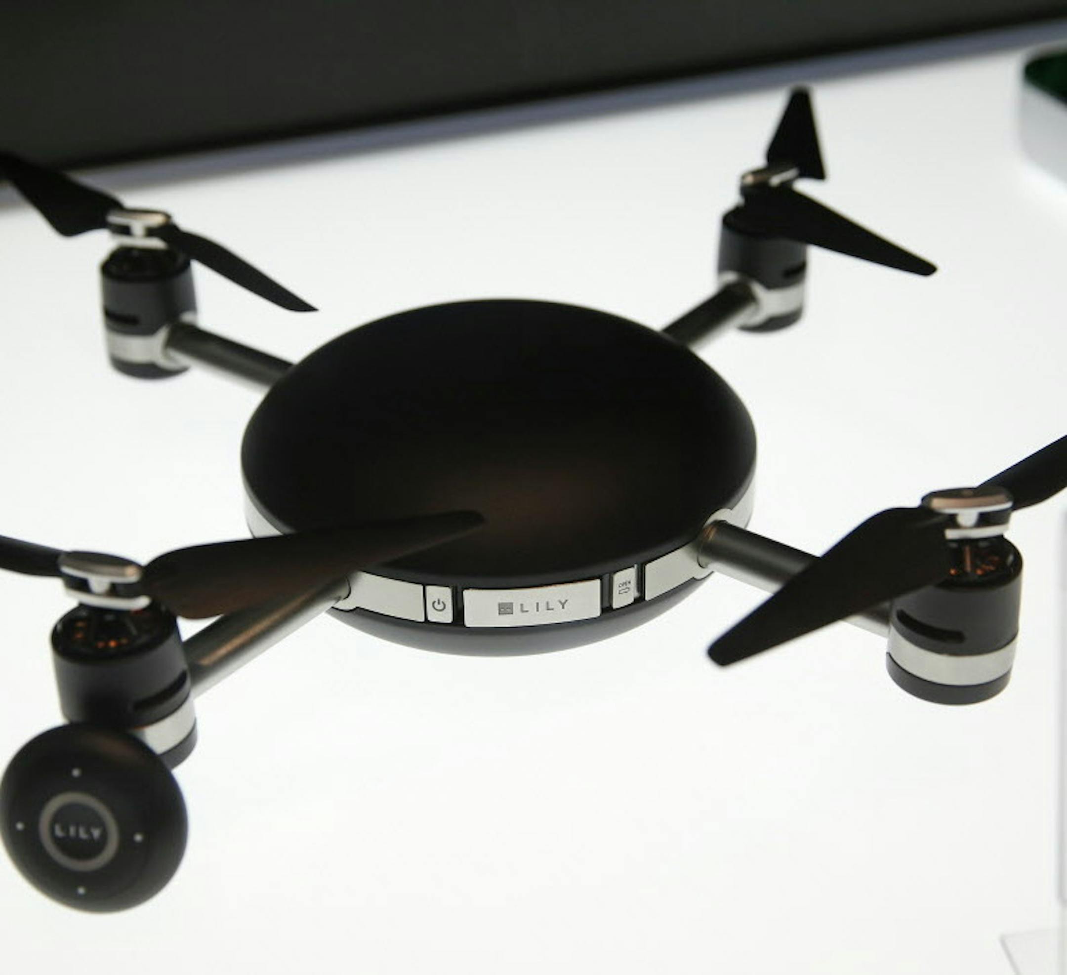 The Lily Camera drone is on display at CES Unveiled, a media preview event for CES International, Monday, Jan. 4, 2016, in Las Vegas. (AP Photo/John Locher)