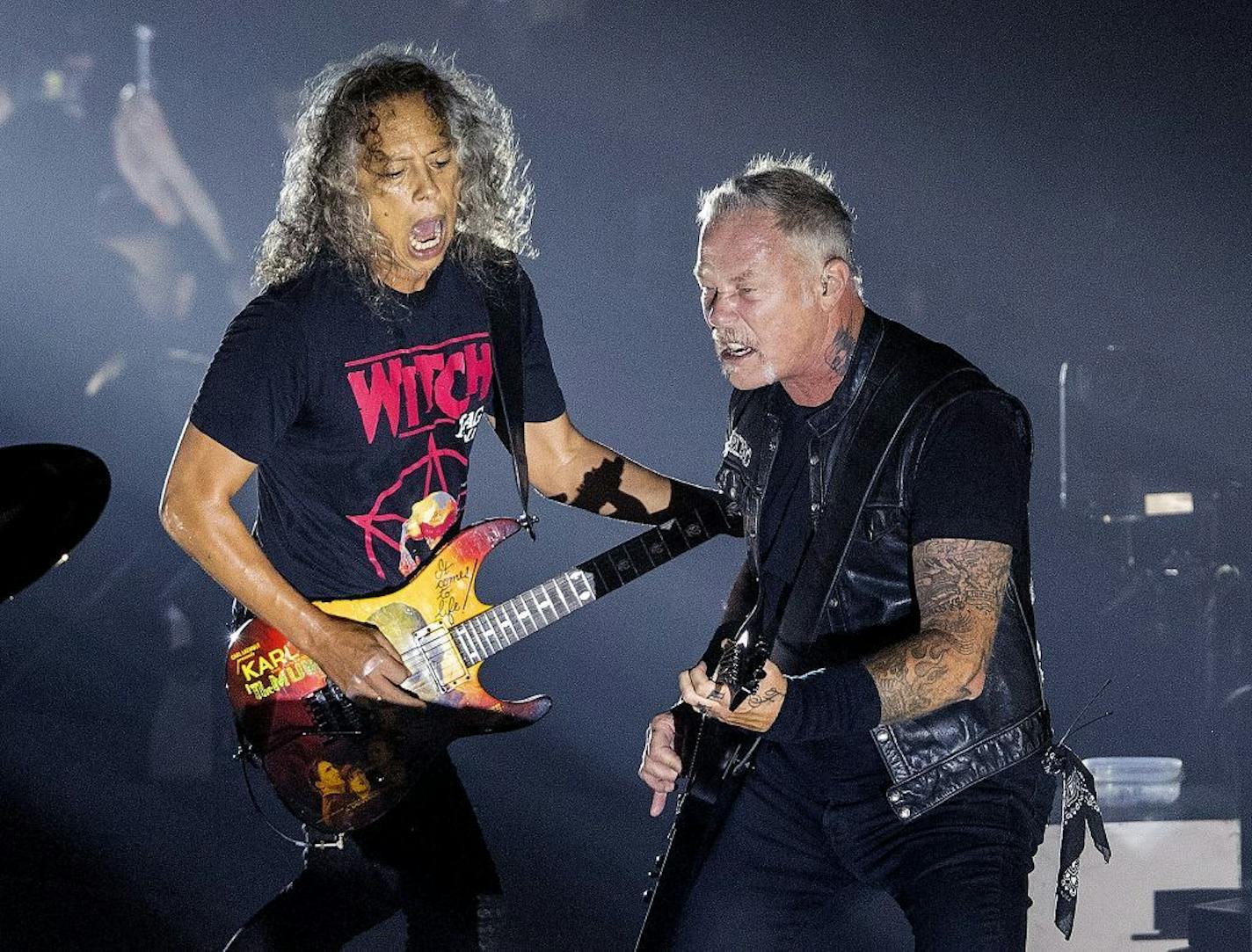 Lead guitarist Kirk Hammett and James Hetfield of Metallica performed at Target Center.