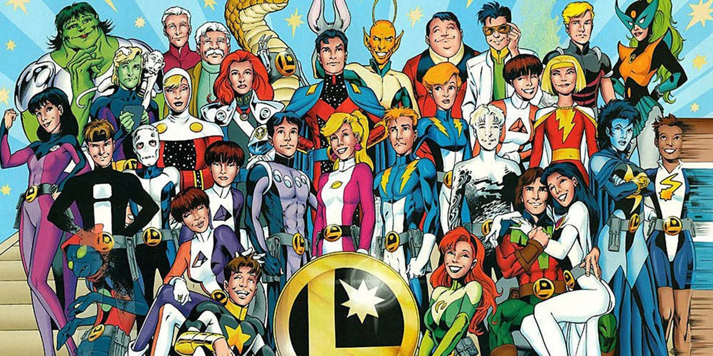 In all its incarnations, such as this one from the 1990s, the Legion of Super-Heroes has always had a huge cast.