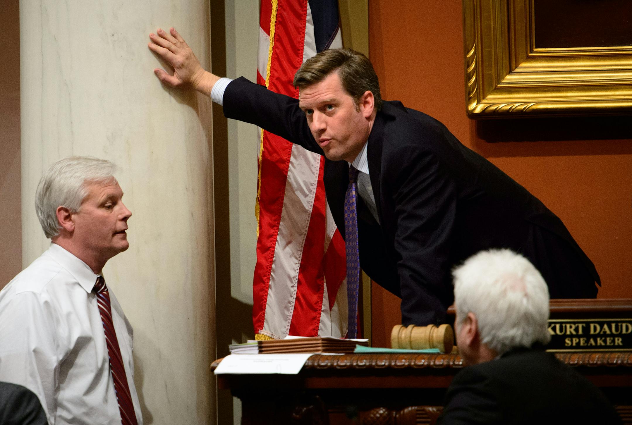 House Minority Leader Paul Thissen listened as House Speaker Kurt Daudt looked up at the clock and at 11:52pm with minutes to go, blasted through the final bill, ignoring all objections from the DFLers. ] GLEN STUBBE * gstubbe@startribune.com Monday, May 18, 2015