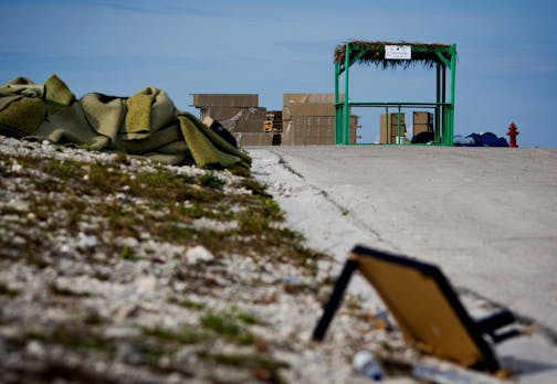 FILE -- Trash, discarded materials and remnants of the failed Fyre Festival remain on the festival site in Exuma, the Bahamas, May 14, 2017. A Bahamian restaurant owner who lost a fortune as a result of the Fyre Festival debacle has recouped nearly all of her losses after a GoFundMe campaign raised more than $167,000. (Scott McIntyre/The New York Times)