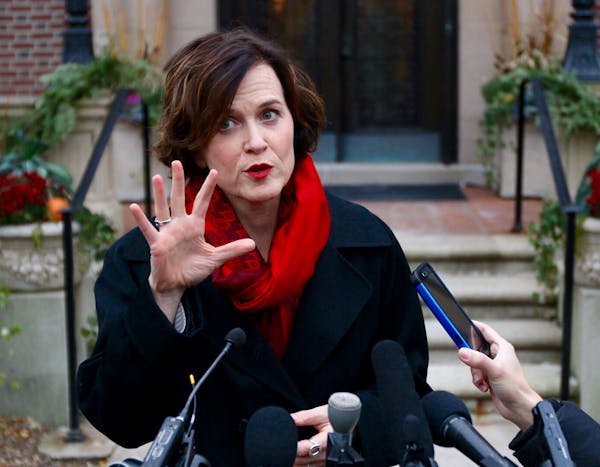 Minneapolis Mayor Betsy Hodges met with reporters outside the governor's mansion after a meeting with the local an national leadership of the NAACP an
