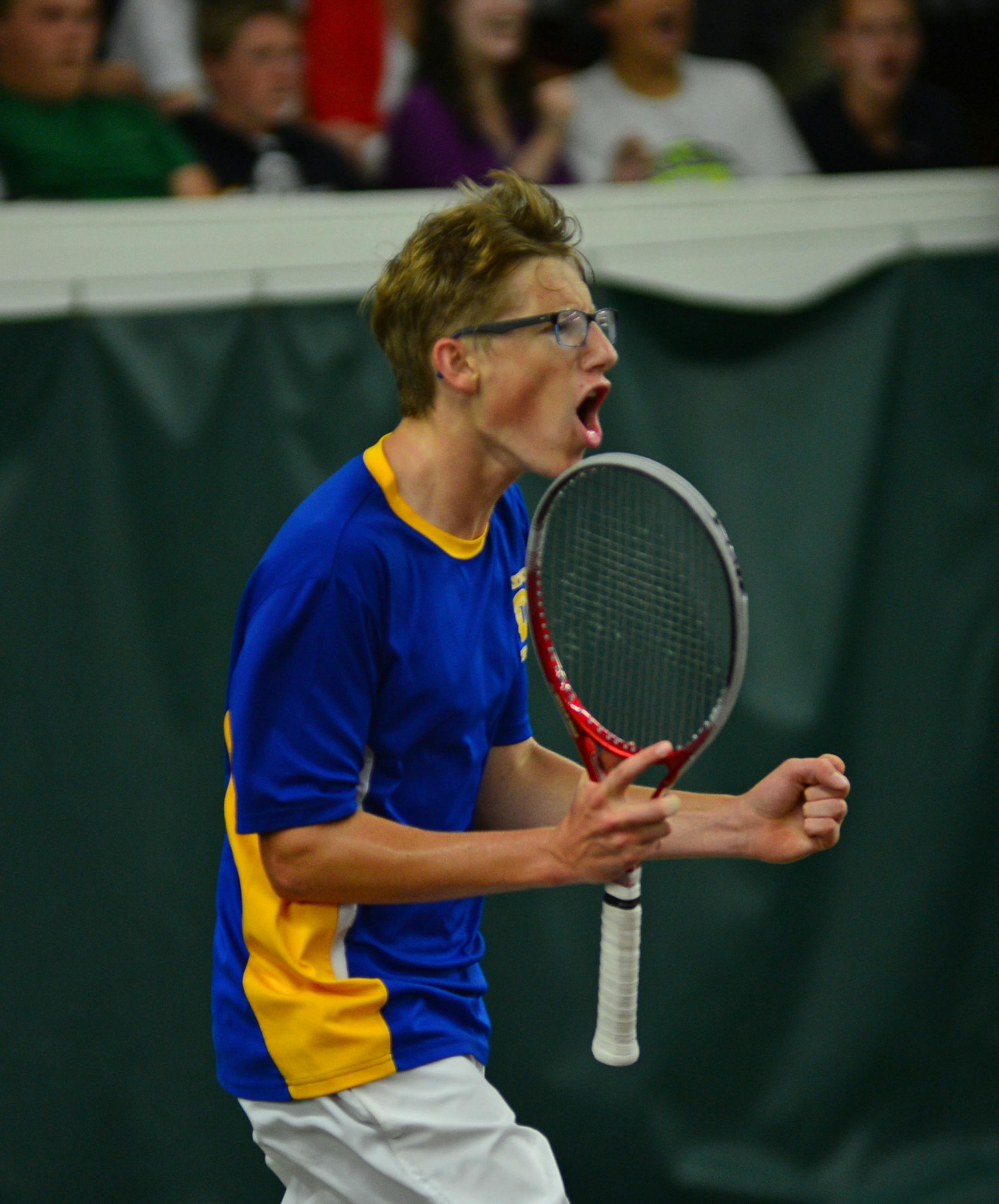 The match was a back and forth with a lot of emotion being swown during key points. Wayzata’s Nick Beaty reacted to making a point in the last set. ] Class 2A tennis individual championship at the Baseline Tennis Center at the U of M. Wayzata’s Nick Beaty outlasted Dusty Boyer of Forest Lake in three sets to win the Class 2A boys’ tennis singles title Friday at Baseline Tennis Center at the University of Minnesota Richard.Sennott@startribune.com Richard Sennott/Star Tribune
