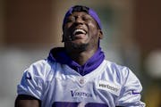 Minnesota Vikings defensive back Xavier Rhodes joked with a teammate before the morning practice.