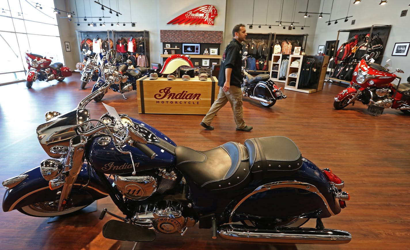 The new Indian motorcycle showroom at Mies Outland at the Watkins MN., dealership on 1/31/14.] Bruce Bisping/Star Tribune bbisping@startribune.com