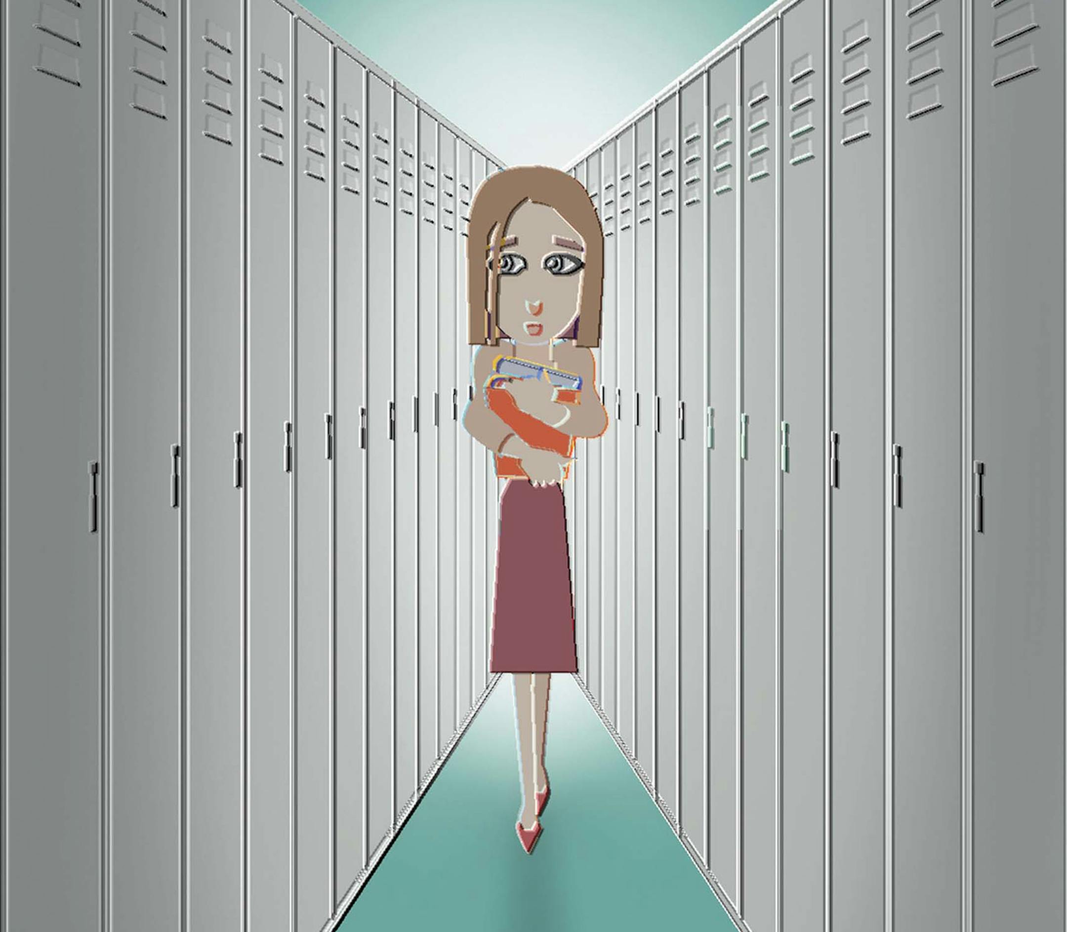 300 dpi 3 col x 9 in / 146x229 mm / 497x778 pixels Jim Atherton color illustration of a girl's isolation and anxiety about attending her new school. Fort Worth Star-Telegram 2005 <p> KEYWORDS: school anxiety social phobia student cuidado educacion education escuela estudiente fear first day krteducation education krtnational national krtworld world counseling krthealth health krtmentalhealth mental health therapy krt ansiedad aspecto aspectos ft contributed atherton coddington grabado illustrati