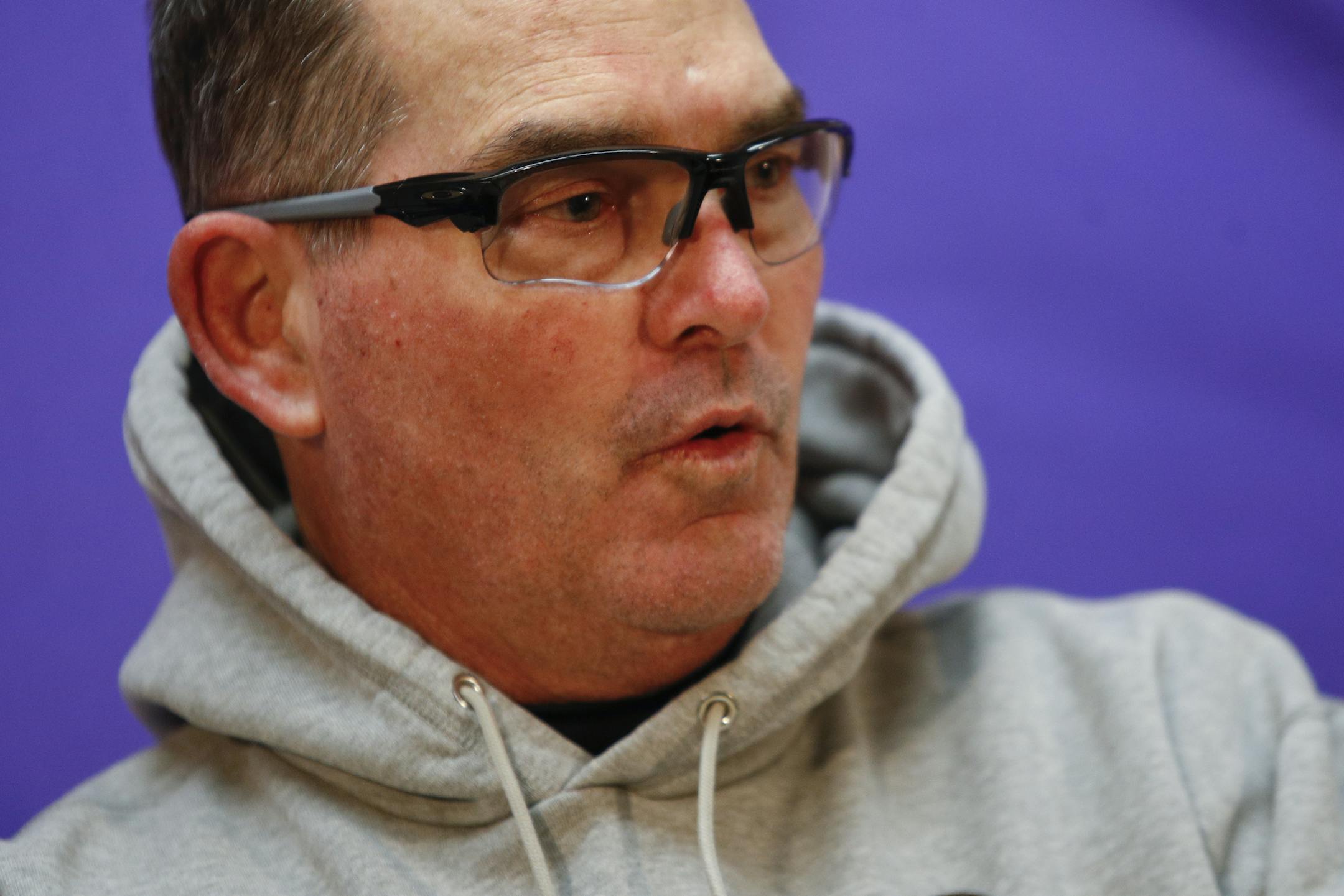 Minnesota Vikings head coach Mike Zimmer answers questions at a press conference after an NFL football game against the Washington Redskins in Landover, Md., Sunday, Nov. 12, 2017. The Vikings defeated the Redskins 38-30. (AP Photo/Patrick Semansky)