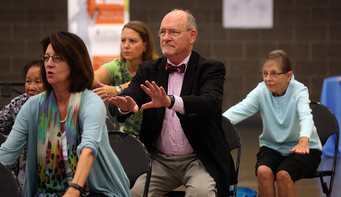 Lucinda Jesson, Commissioner of the Minnesota Department of Human Services (third from right) and Edward Ehlinger, Minnesota Commissioner of Health (second from right), participated in a Tai Ji Quan: Moving for Better Balance class taught by Dr. Fuzhong Li (not pictured). The class took place at the &#xec;Take a Stand to Prevent Falls&#xee; event held at the National Guard Armory in St. Paul. ] JIM GEHRZ &#xef; james.gehrz@startribune.com / St. Paul, MN / September 23, 2015 / 10:00 AM &#xf1; BAC