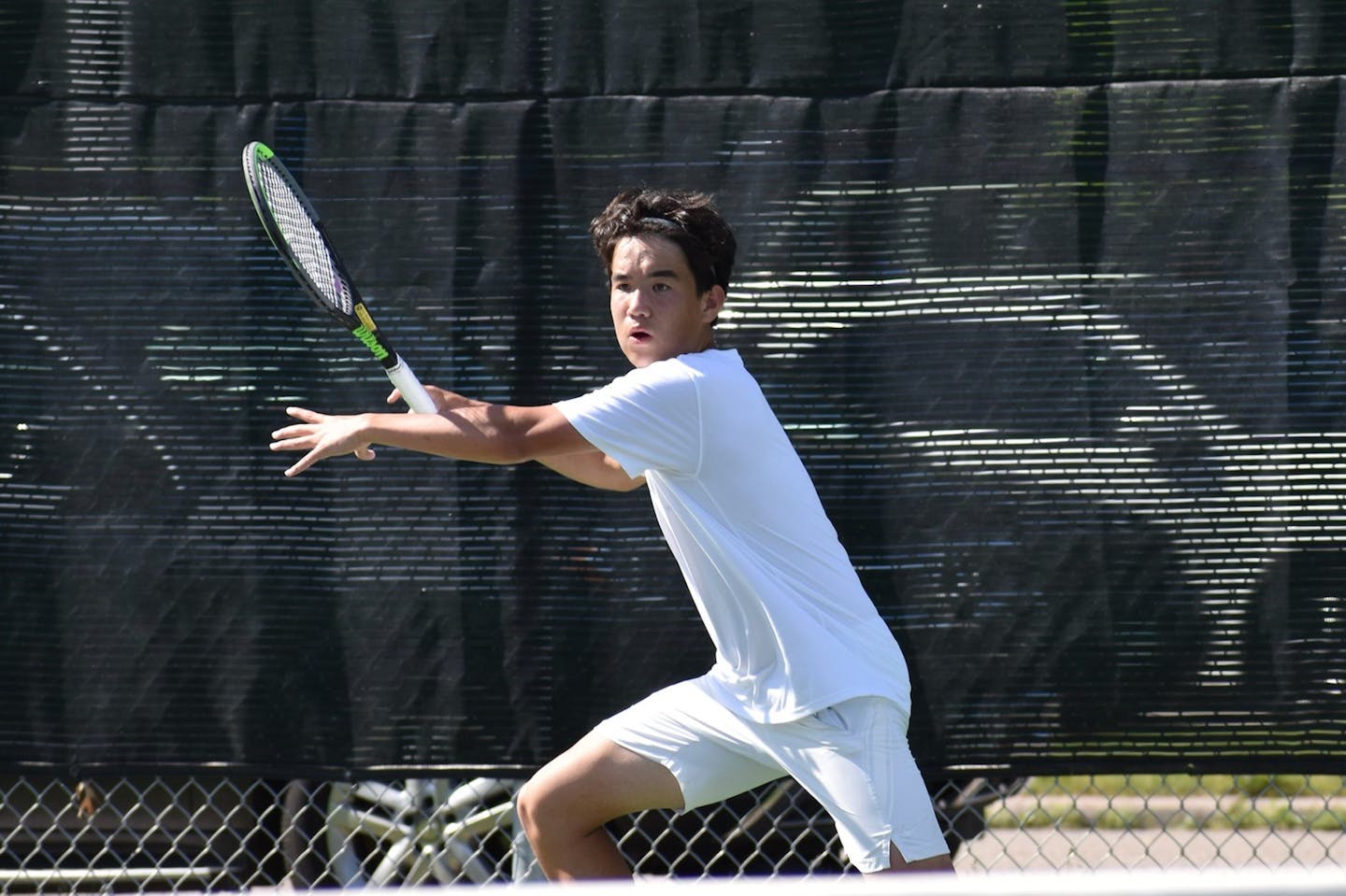 Edina sophomore Matthew Fullerton prepares to hit a forehand in the Section 6, 2A championship match