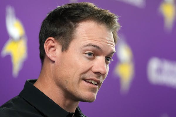 Minnesota Vikings head coach Kevin O'Connell speaks during a press conference to introduce defensive coordinator Ed Donatell, offensive coordinator We