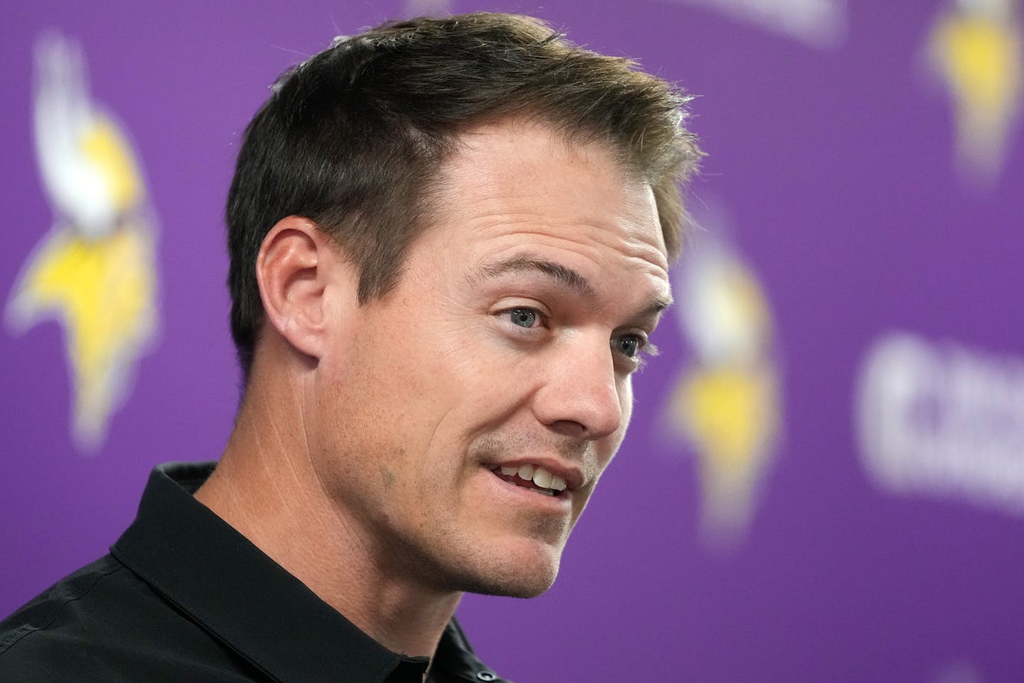 Minnesota Vikings head coach Kevin O'Connell speaks during a press conference to introduce defensive coordinator Ed Donatell, offensive coordinator Wes Phillips, and special teams Coordinator Matt Daniels to the media Thursday, Feb. 24, 2022 at the TCO Performance Center in Eagan, Minn. ] ANTHONY SOUFFLE • anthony.souffle@startribune.com